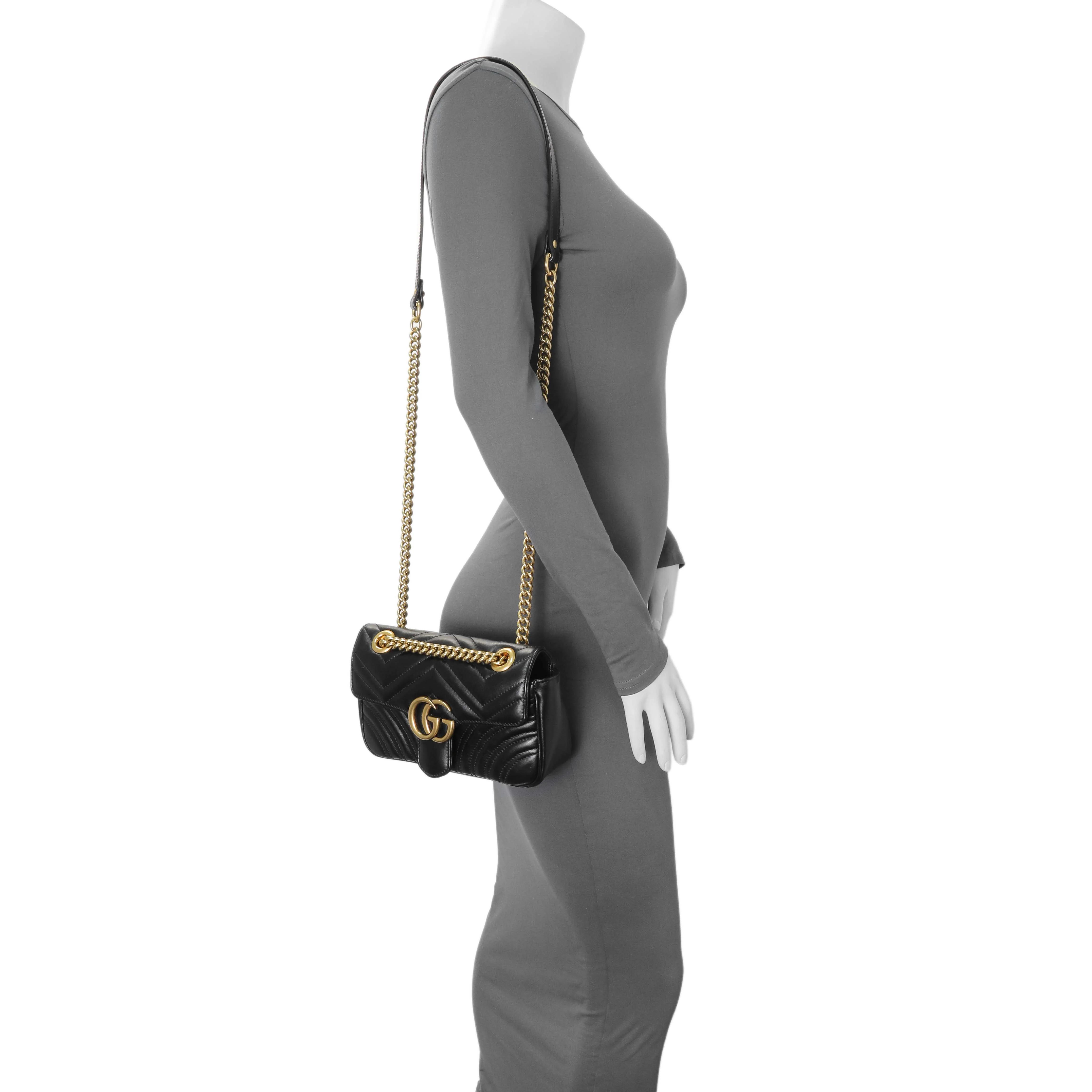 Gucci Black Calfskin Matelasse Mini GG Marmont Shoulder Bag - Image 7
