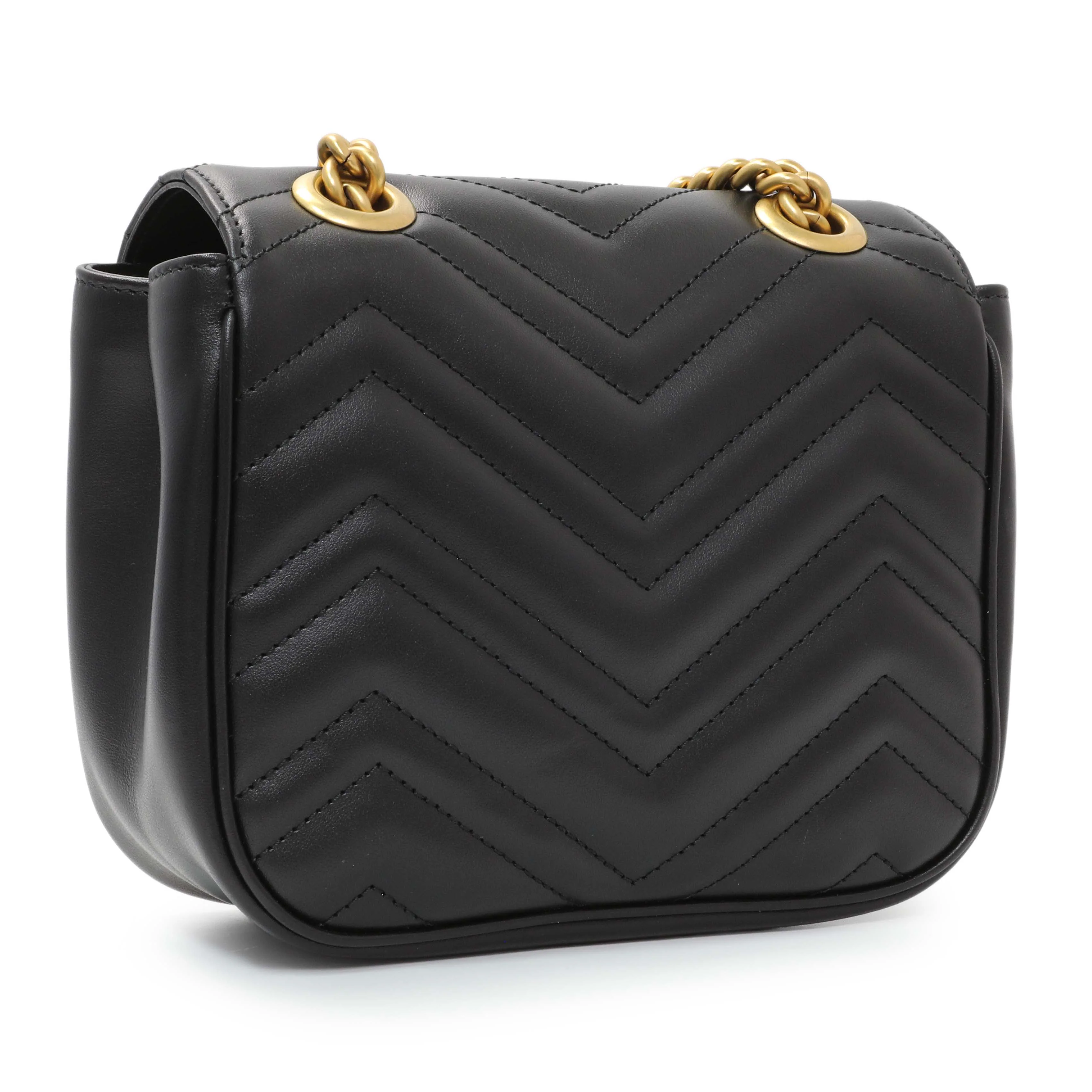 Gucci Black Calfskin Matelasse Mini GG Marmont Square Shoulder Bag - Image 2
