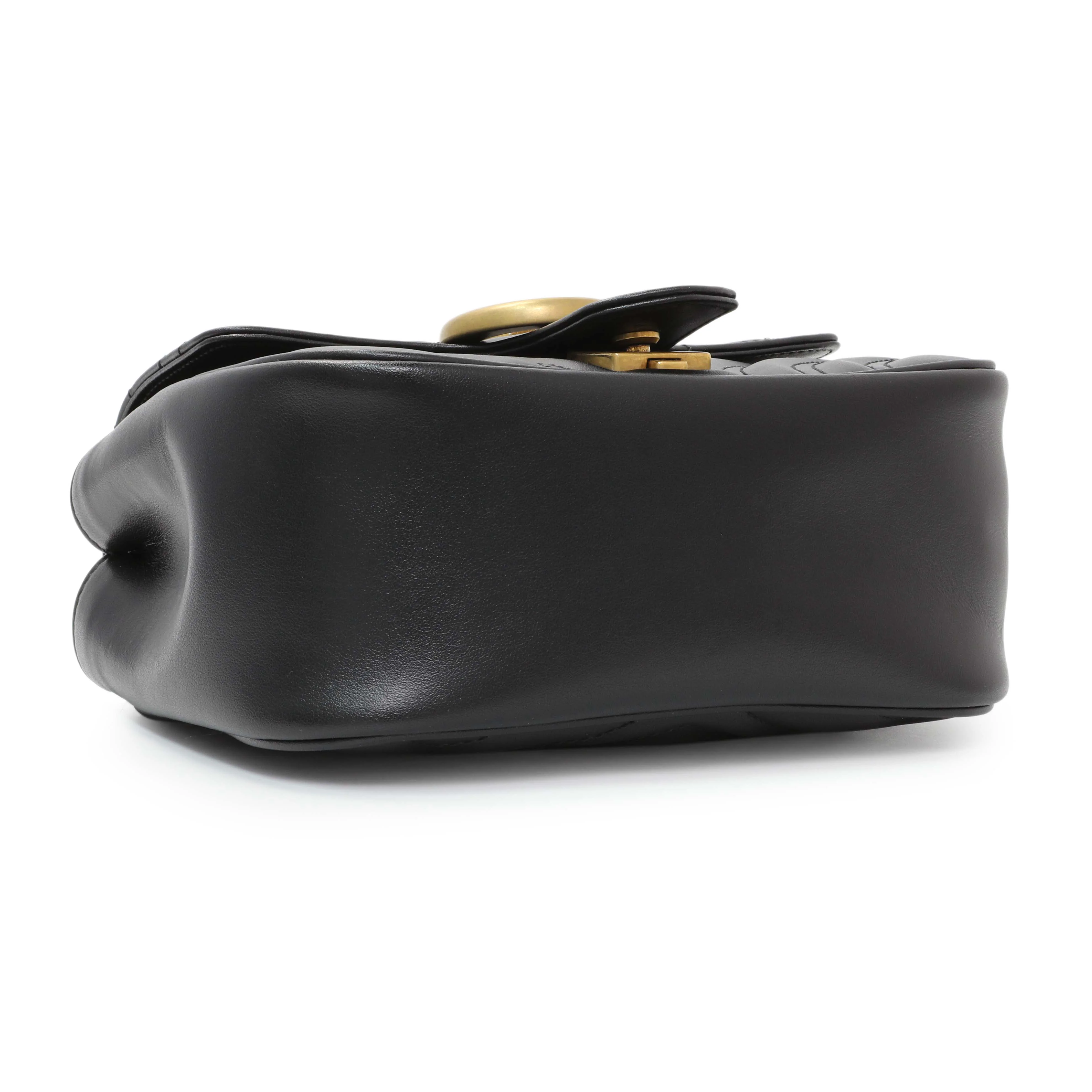 Gucci Black Calfskin Matelasse Mini GG Marmont Square Shoulder Bag - Image 3