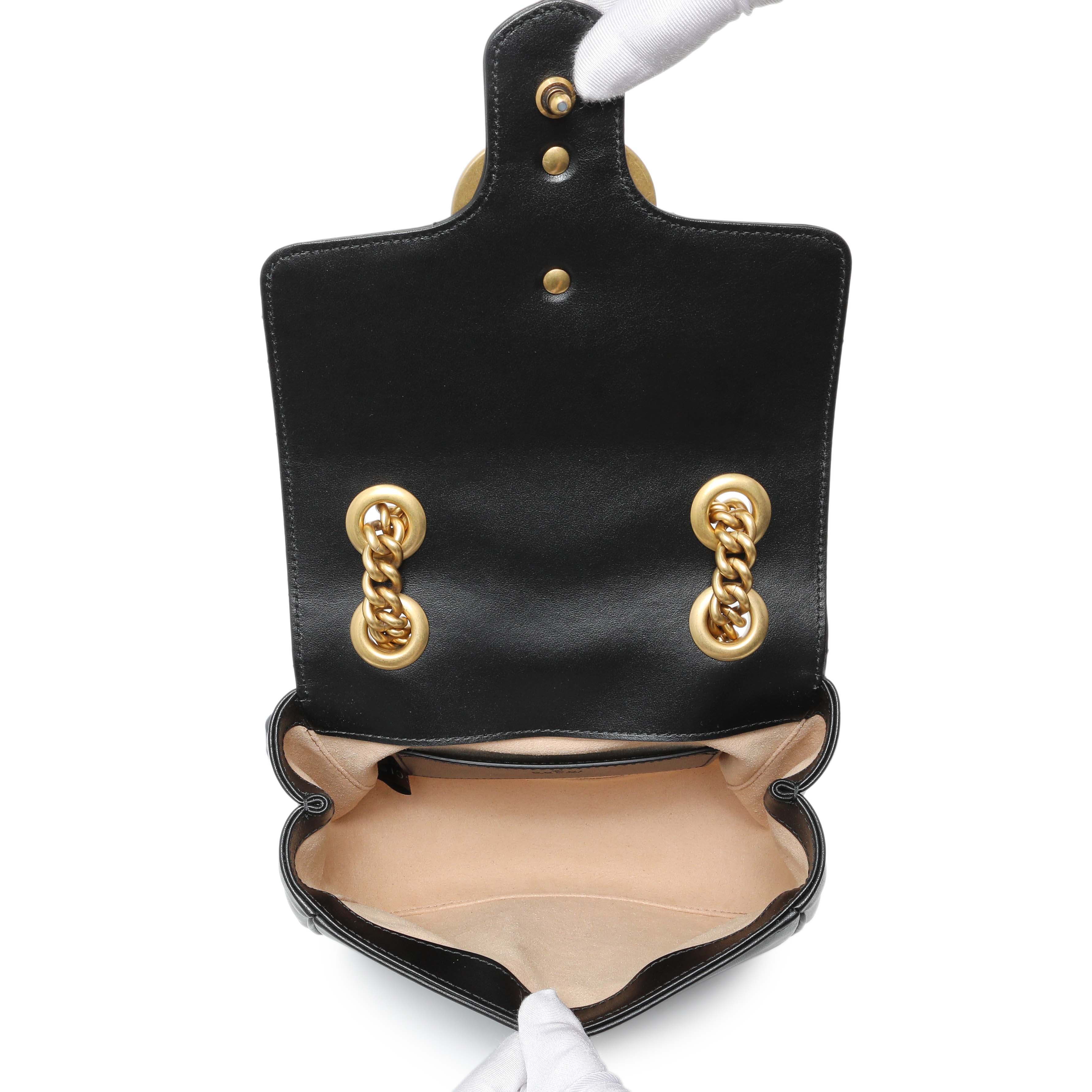 Gucci Black Calfskin Matelasse Mini GG Marmont Square Shoulder Bag - Image 4
