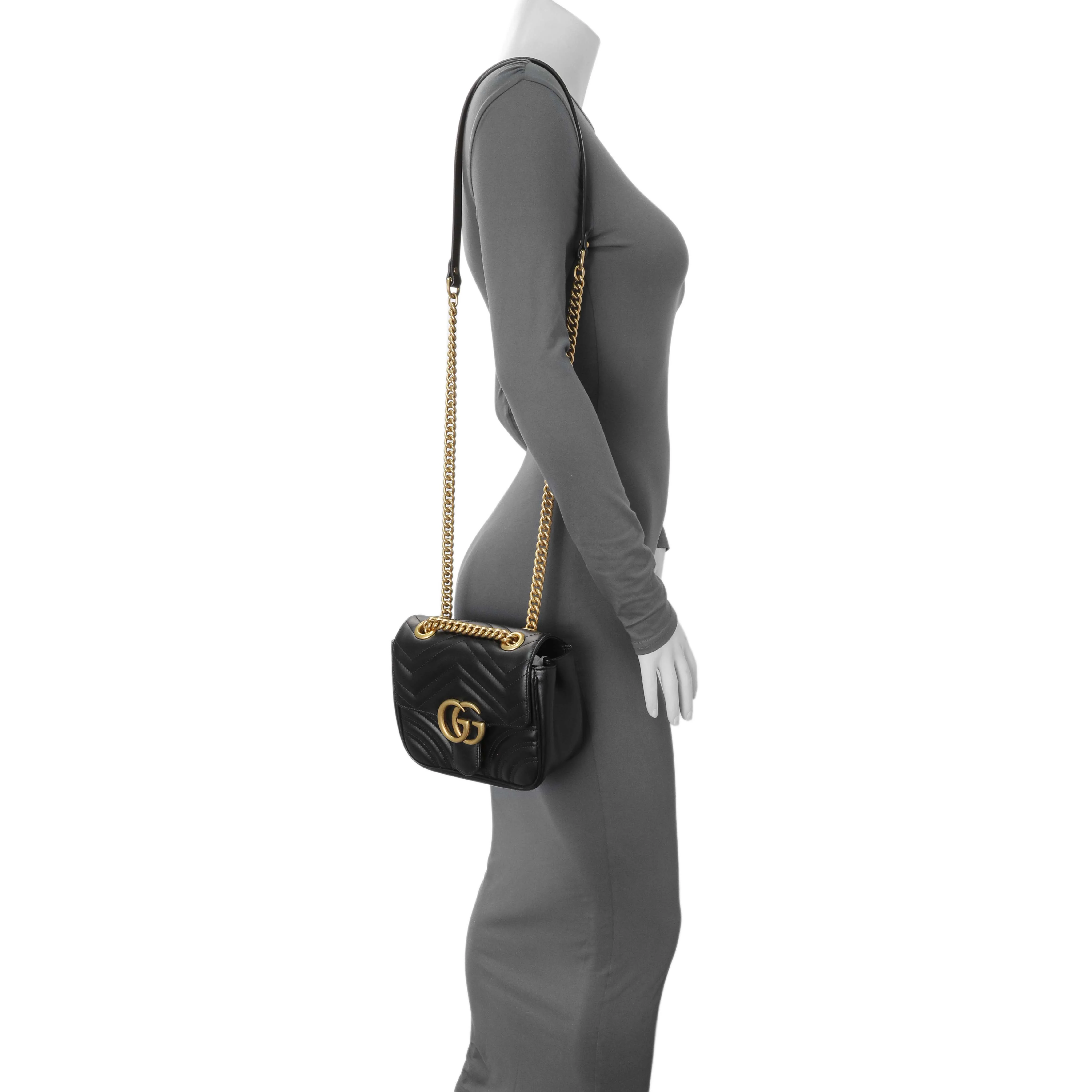 Gucci Black Calfskin Matelasse Mini GG Marmont Square Shoulder Bag - Image 7