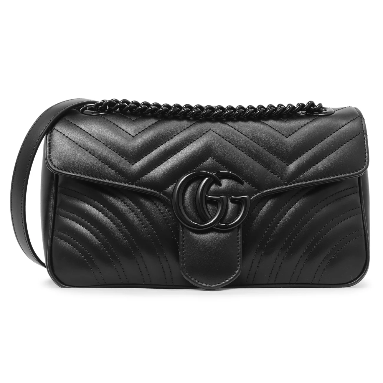 Gucci Black Calfskin Matelasse Monochrome Small GG Marmont Shoulder Bag - Image 2