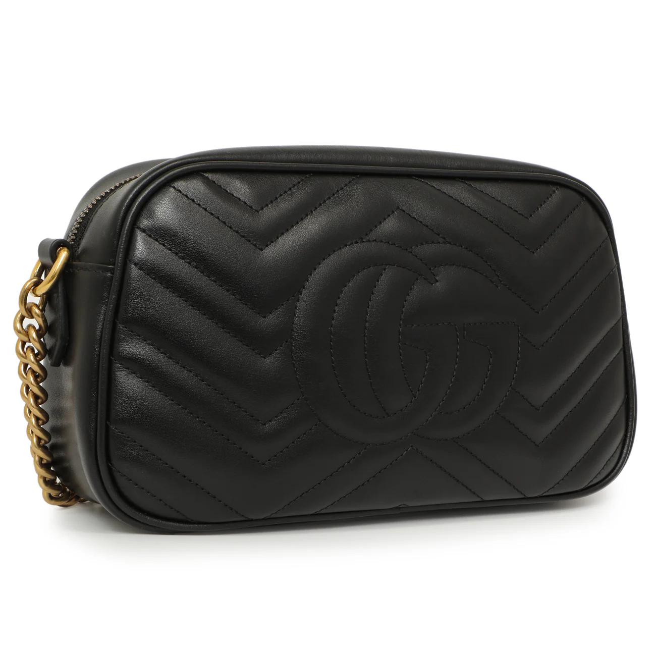 Gucci Black Calfskin Matelasse Small GG Marmont Chain Shoulder Bag - Image 2