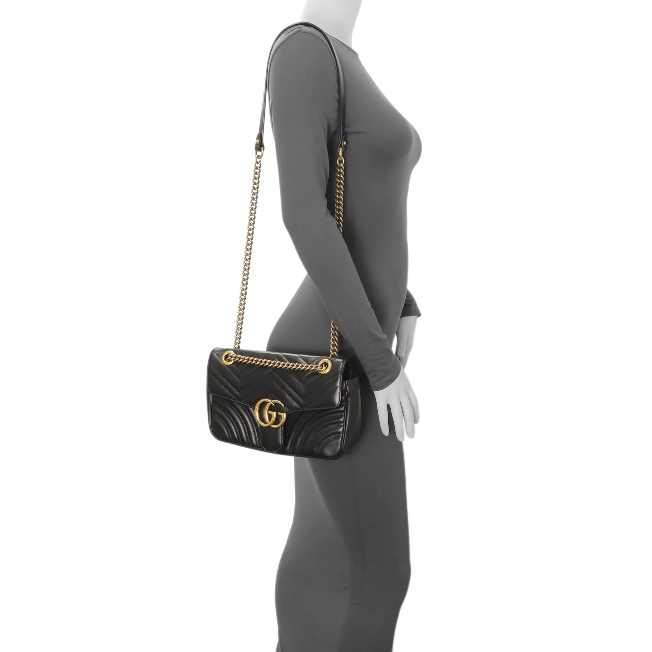 Gucci Black Calfskin Matelasse Small GG Marmont Shoulder Bag - Image 12