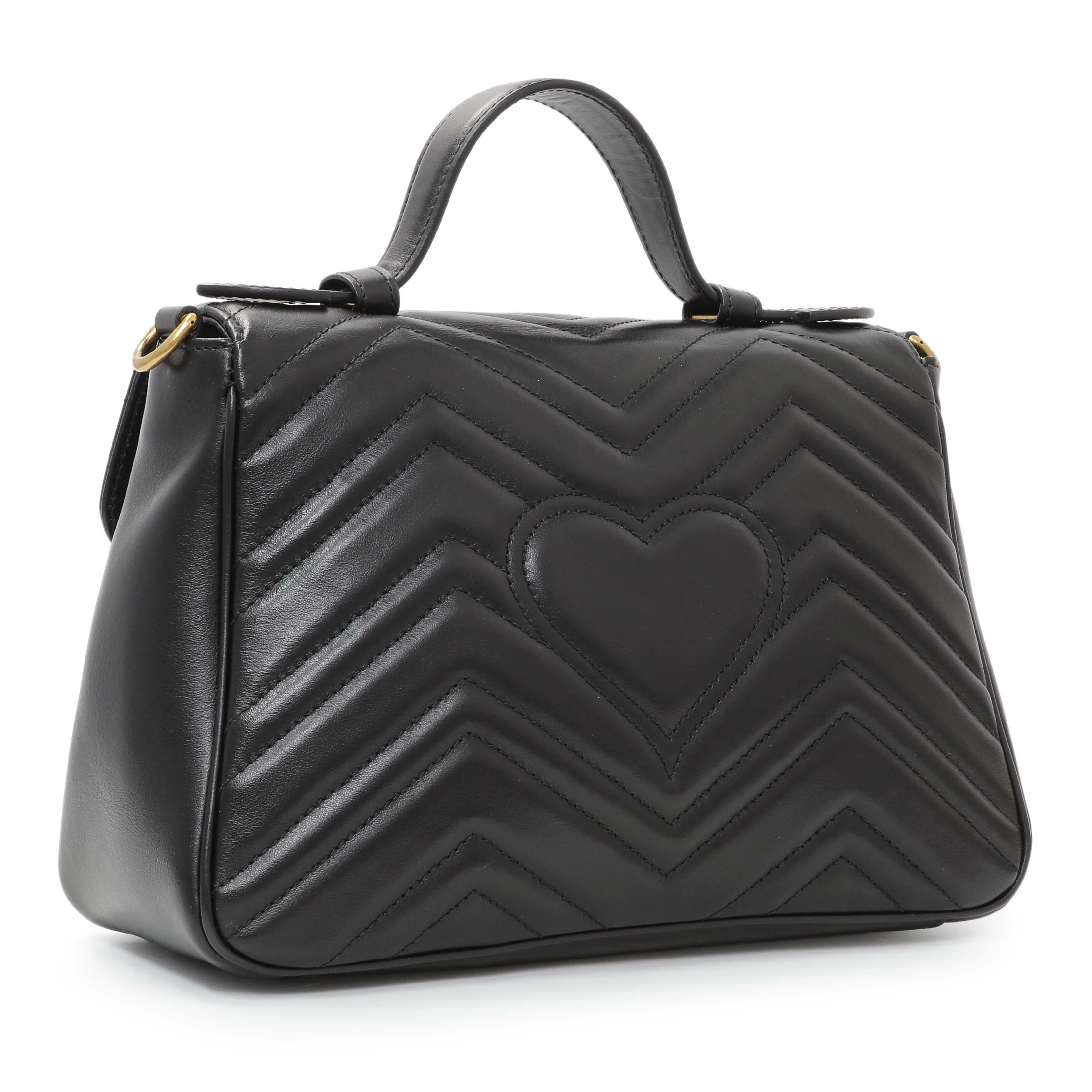 Gucci Black Calfskin Matelasse Small GG Marmont Top Handle Shoulder Bag - Image 2