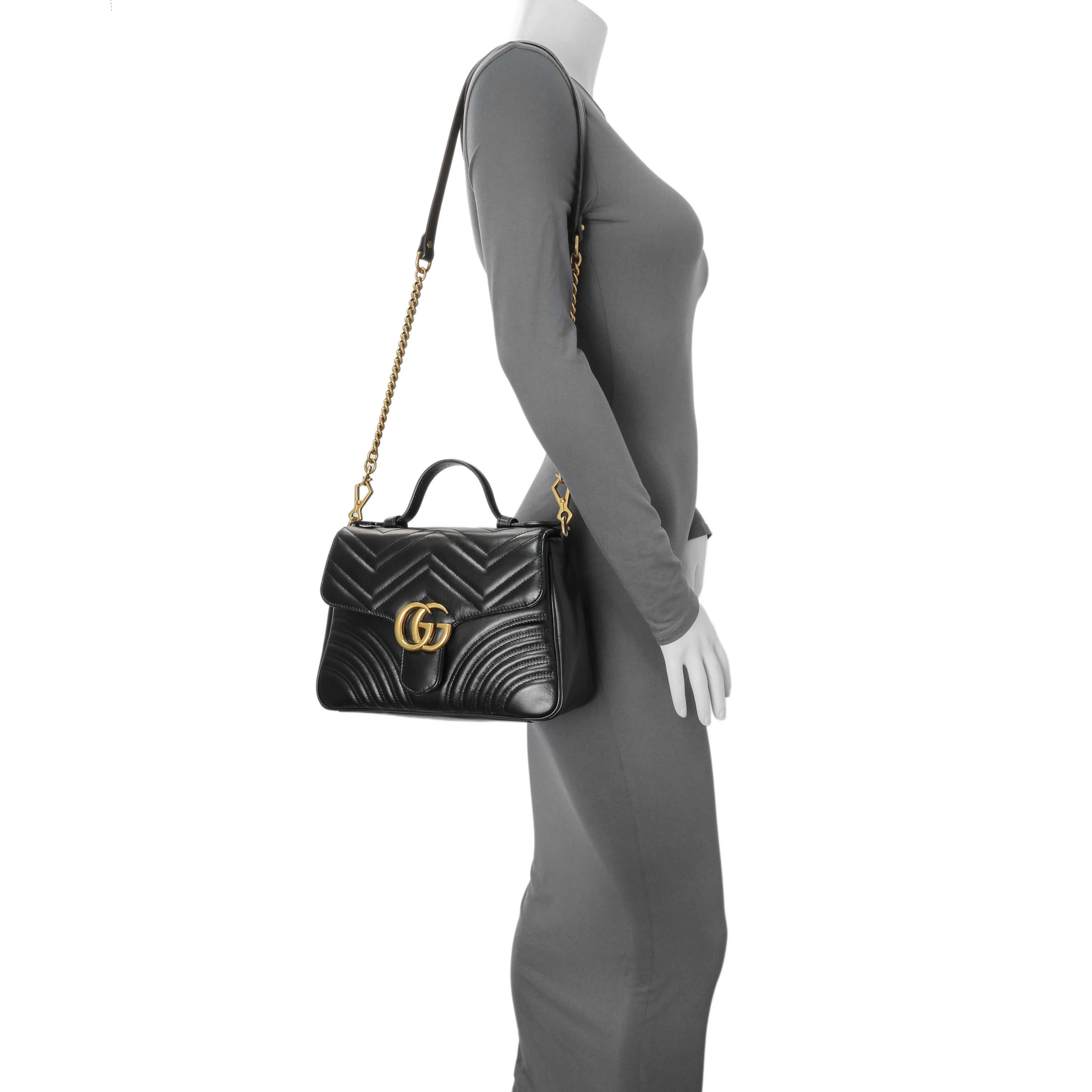 Gucci Black Calfskin Matelasse Small GG Marmont Top Handle Shoulder Bag - Image 7