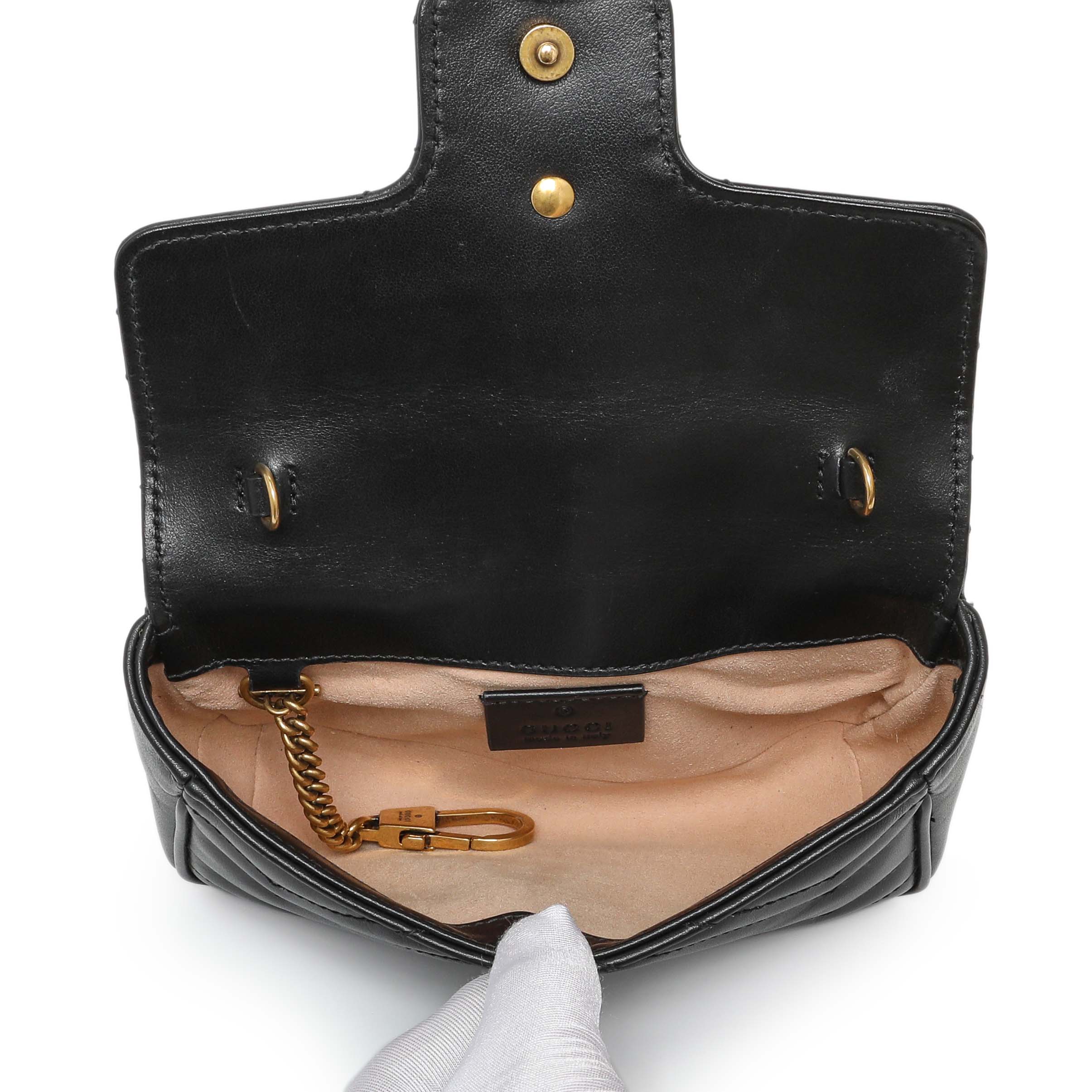 Gucci Black Calfskin Matelasse Super Mini GG Marmont - Image 4