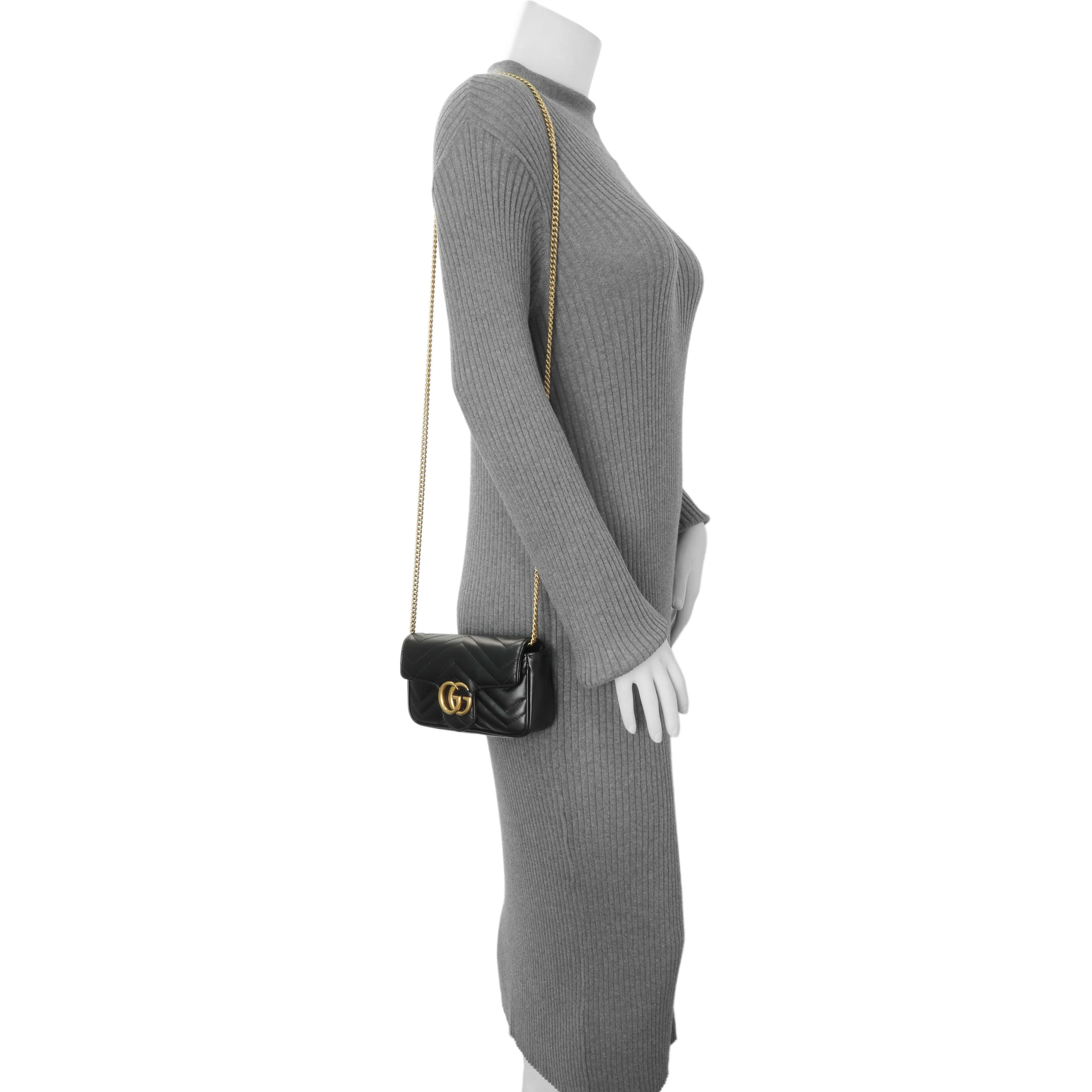 Gucci Black Calfskin Matelasse Super Mini GG Marmont - Image 7