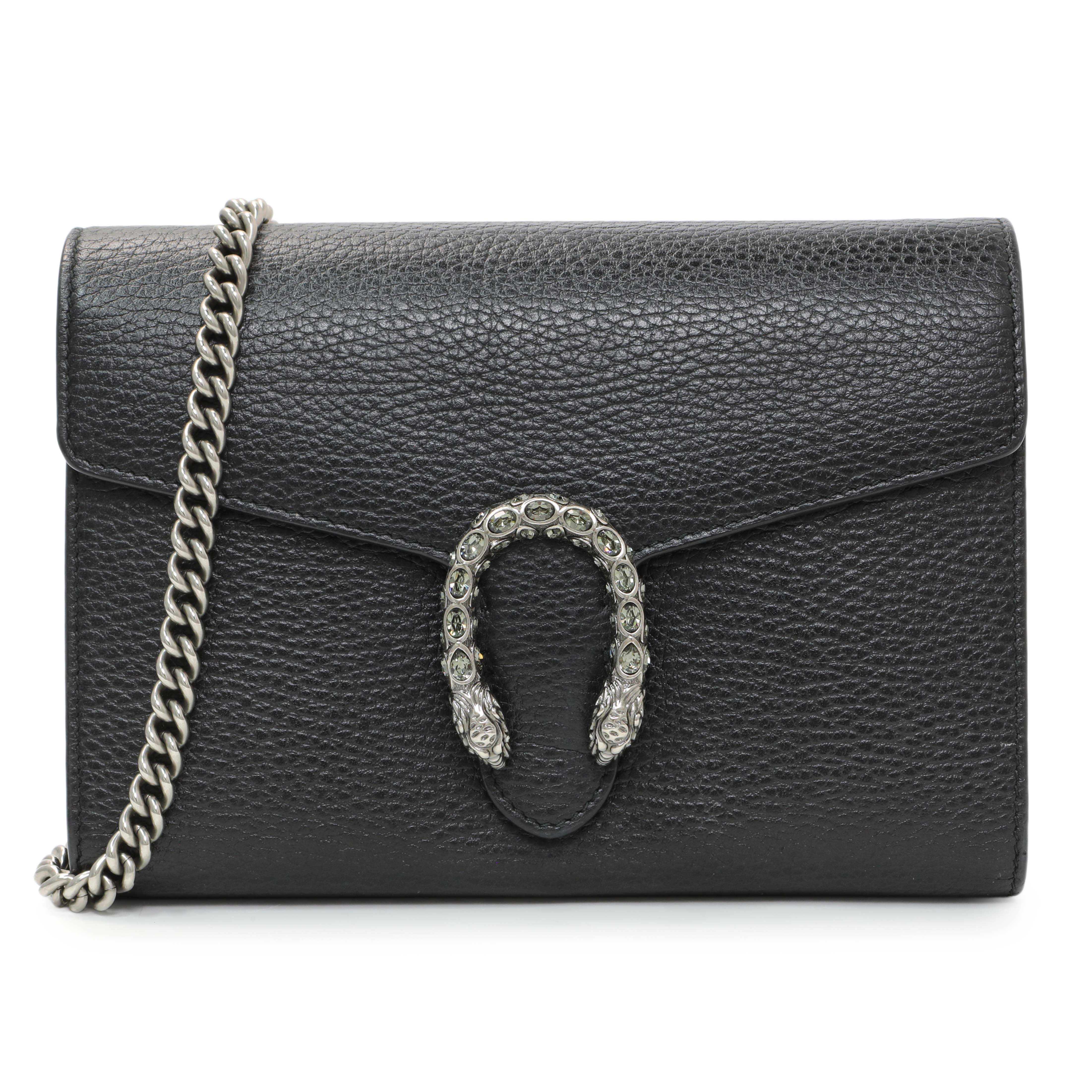 Gucci Black Calfskin Mini Dionysus Wallet on Chain