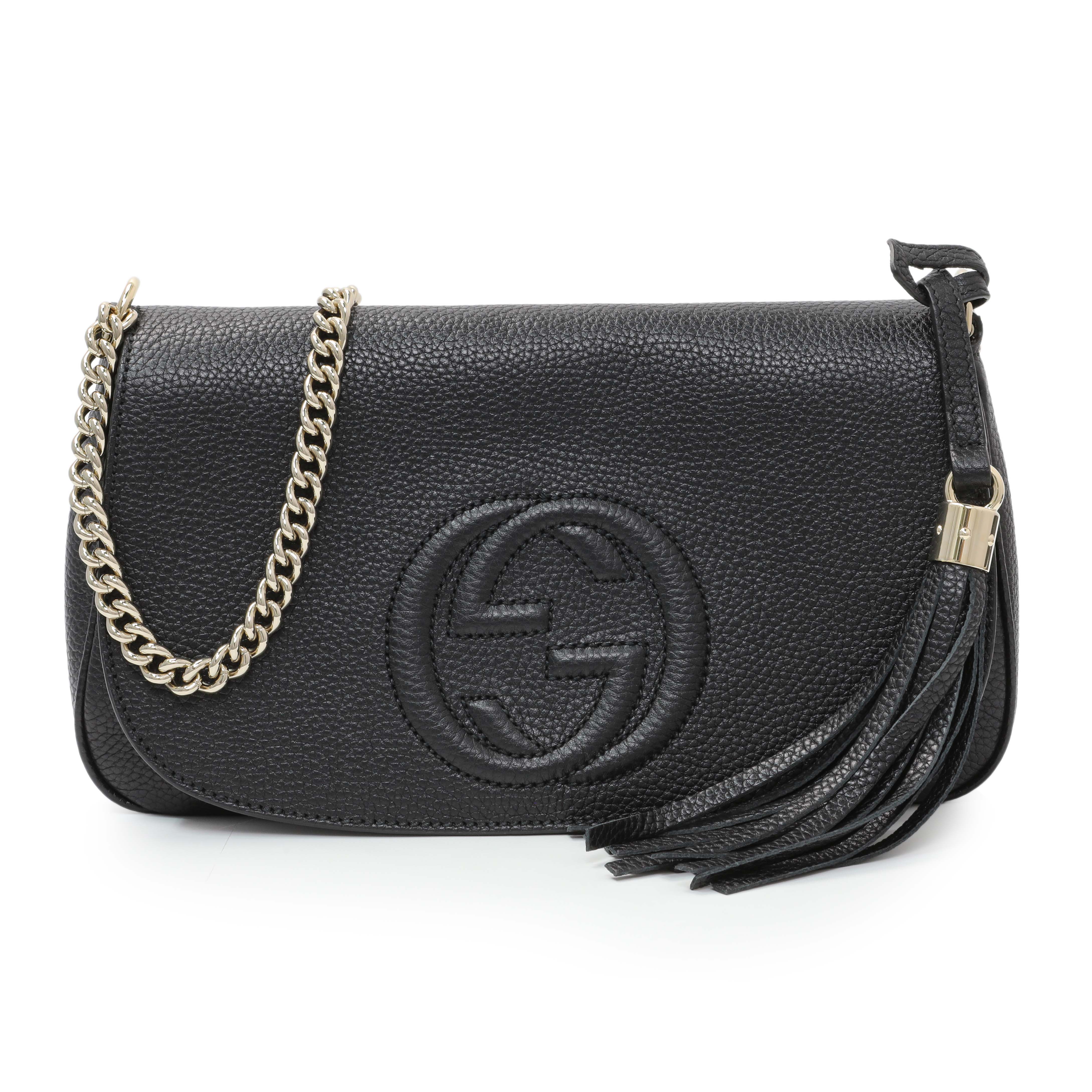 Gucci Black Pebbled Calfskin Medium Soho Flap Crossbody