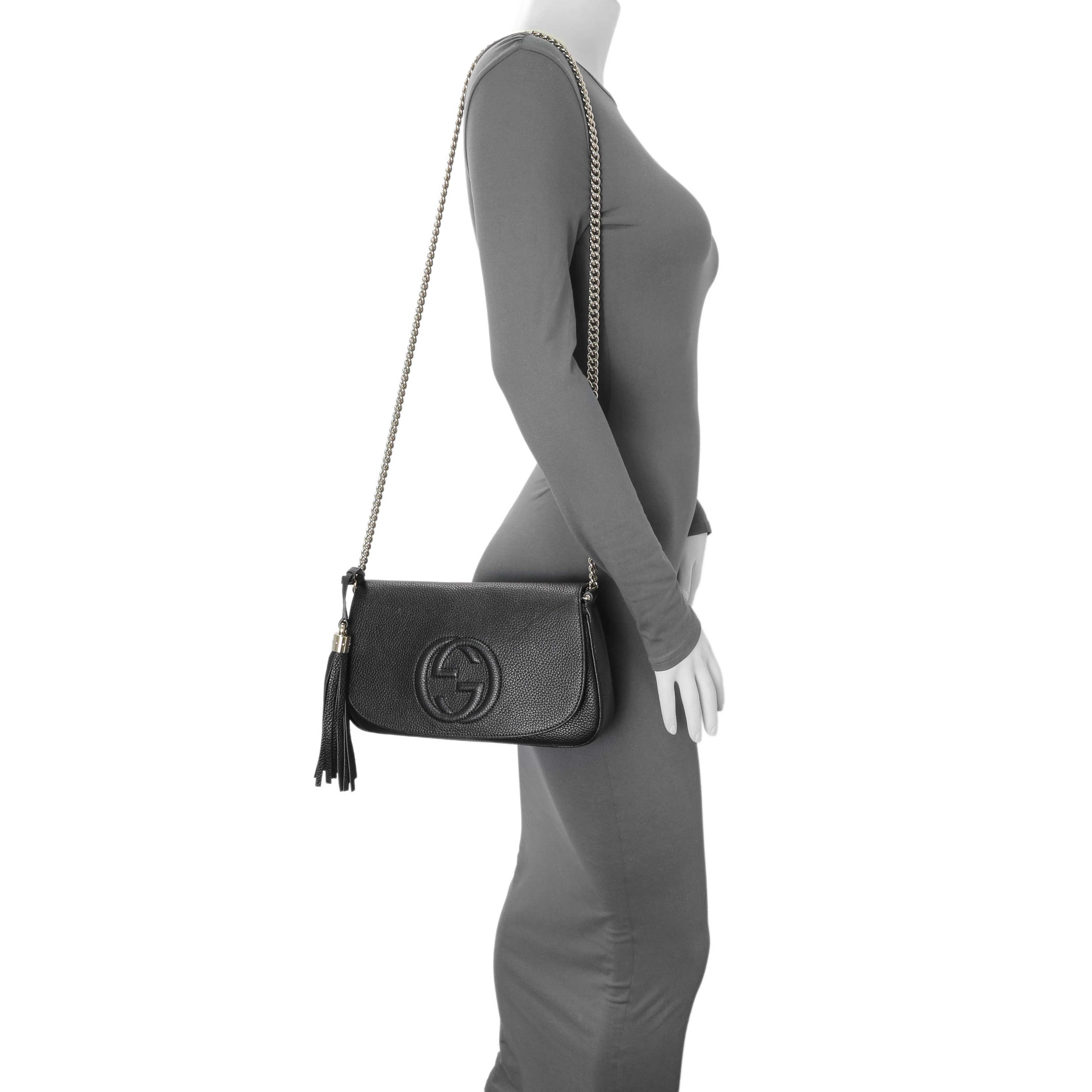 Gucci Black Pebbled Calfskin Medium Soho Flap Crossbody - Image 7
