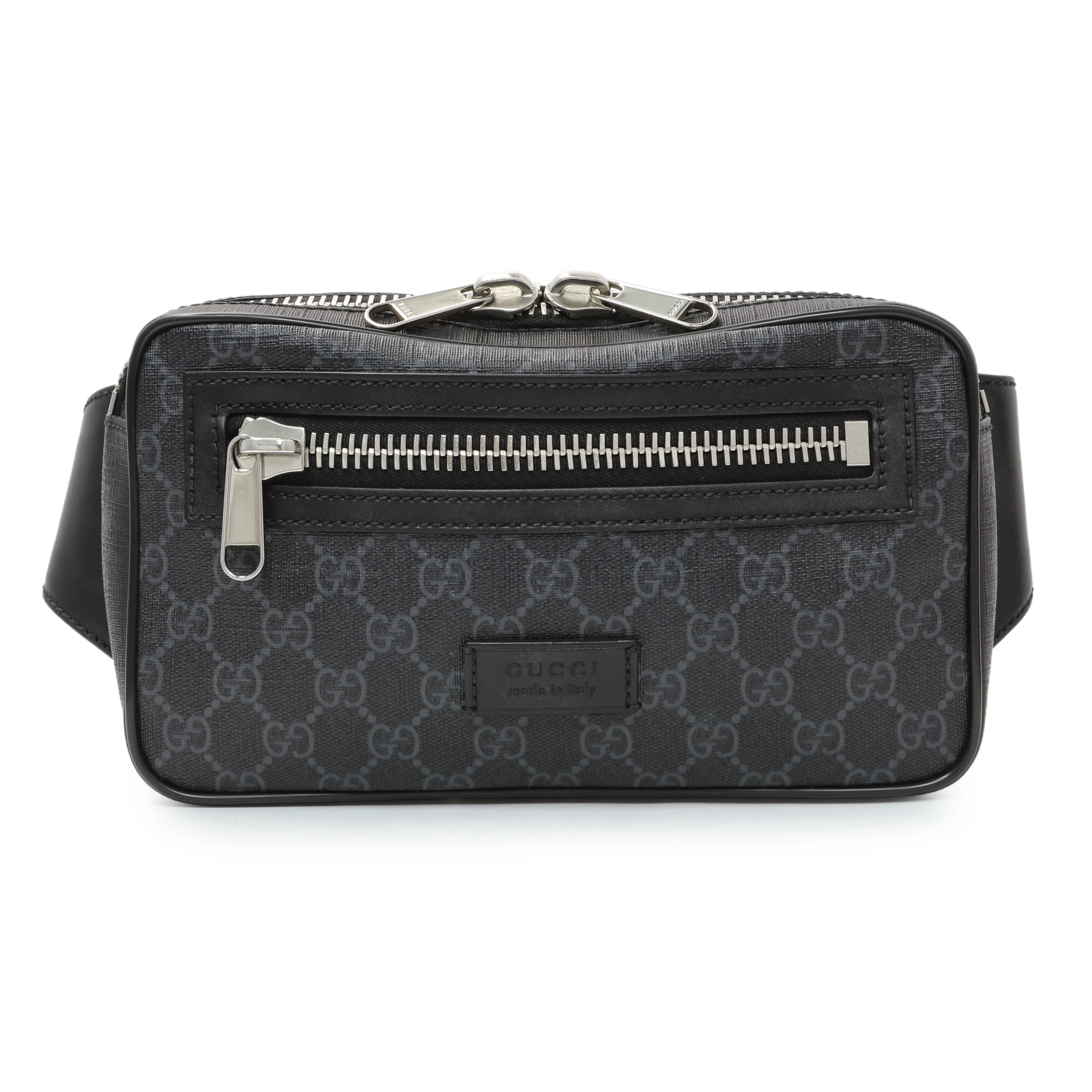 Gucci Black Soft GG Supreme Monogram Web Belt Bag