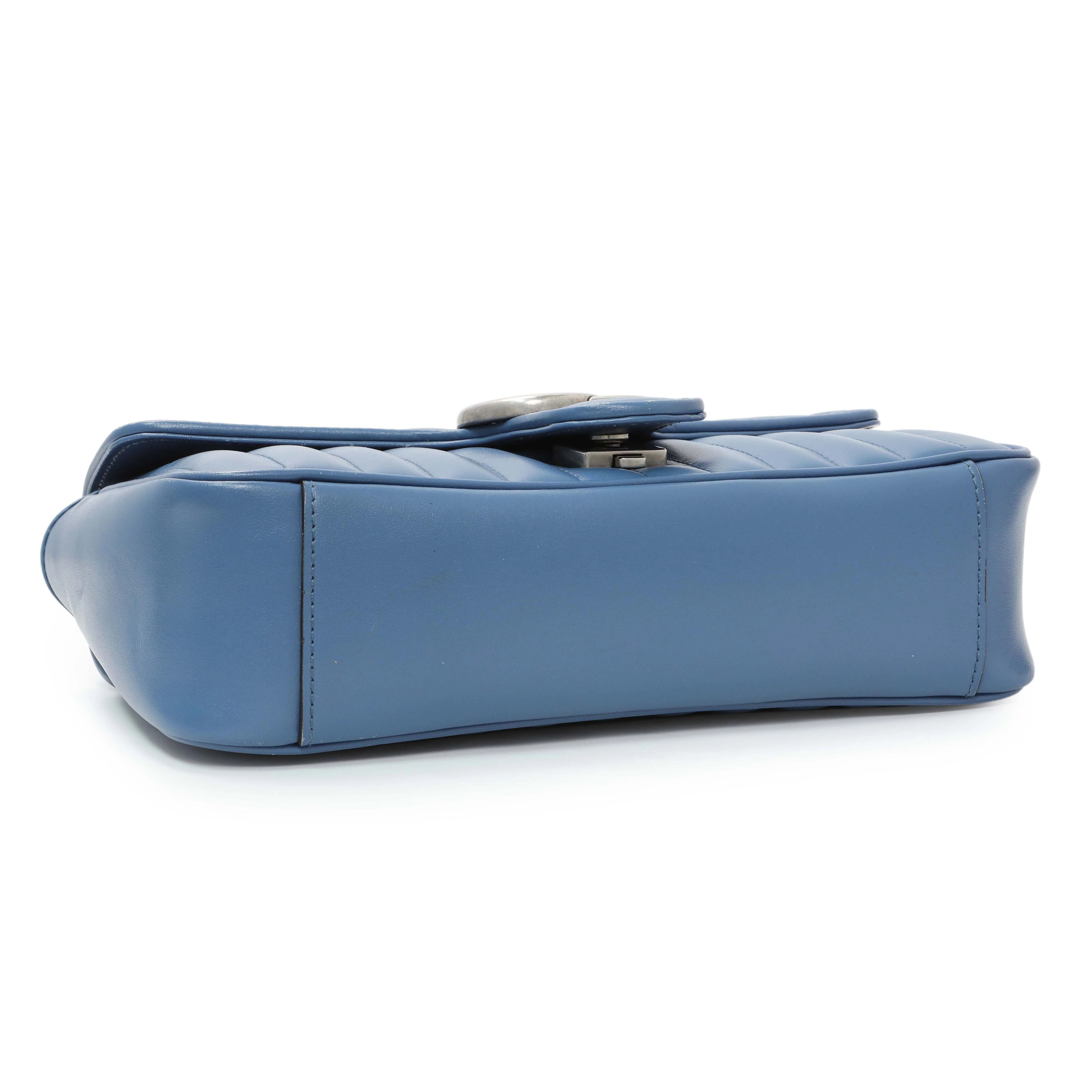 Gucci Blue Calfskin Matelasse Aria Small GG Marmont Shoulder Bag - Image 3