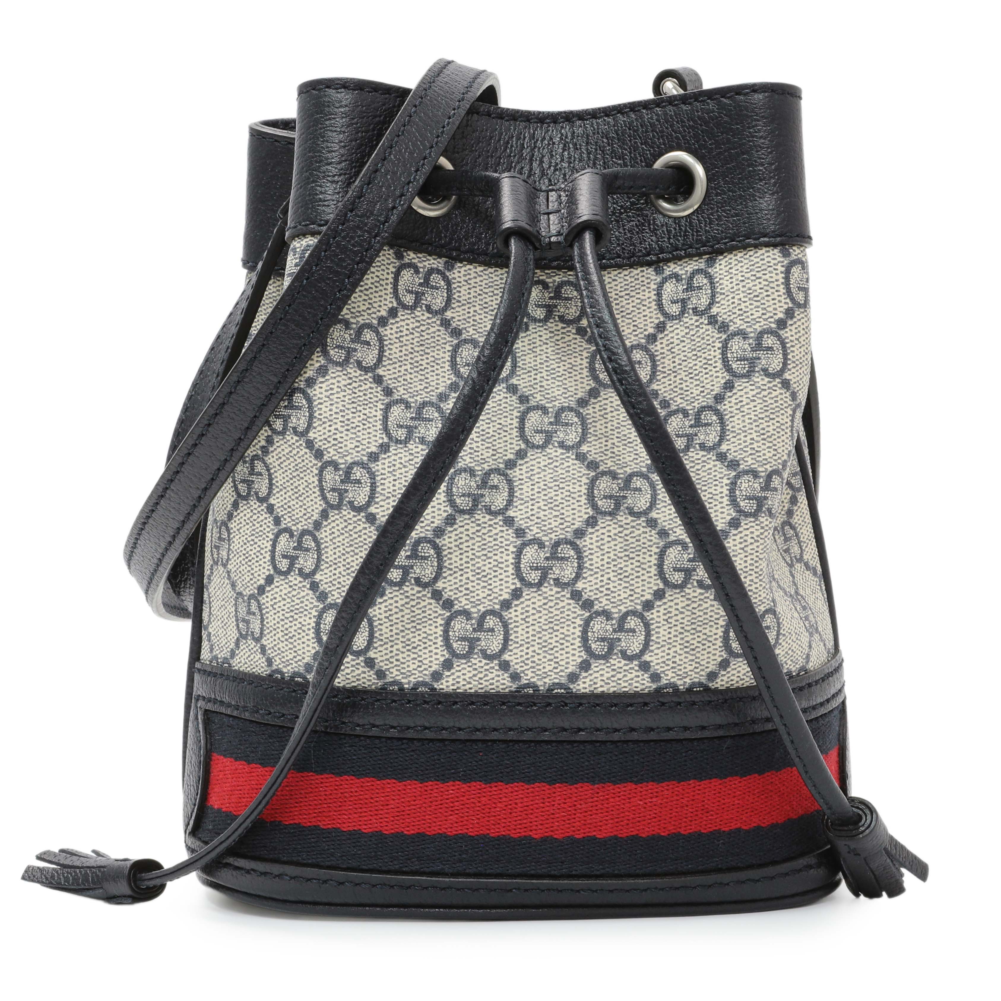 Gucci Blue GG Supreme Monogram Web Mini Ophidia Bucket Bag