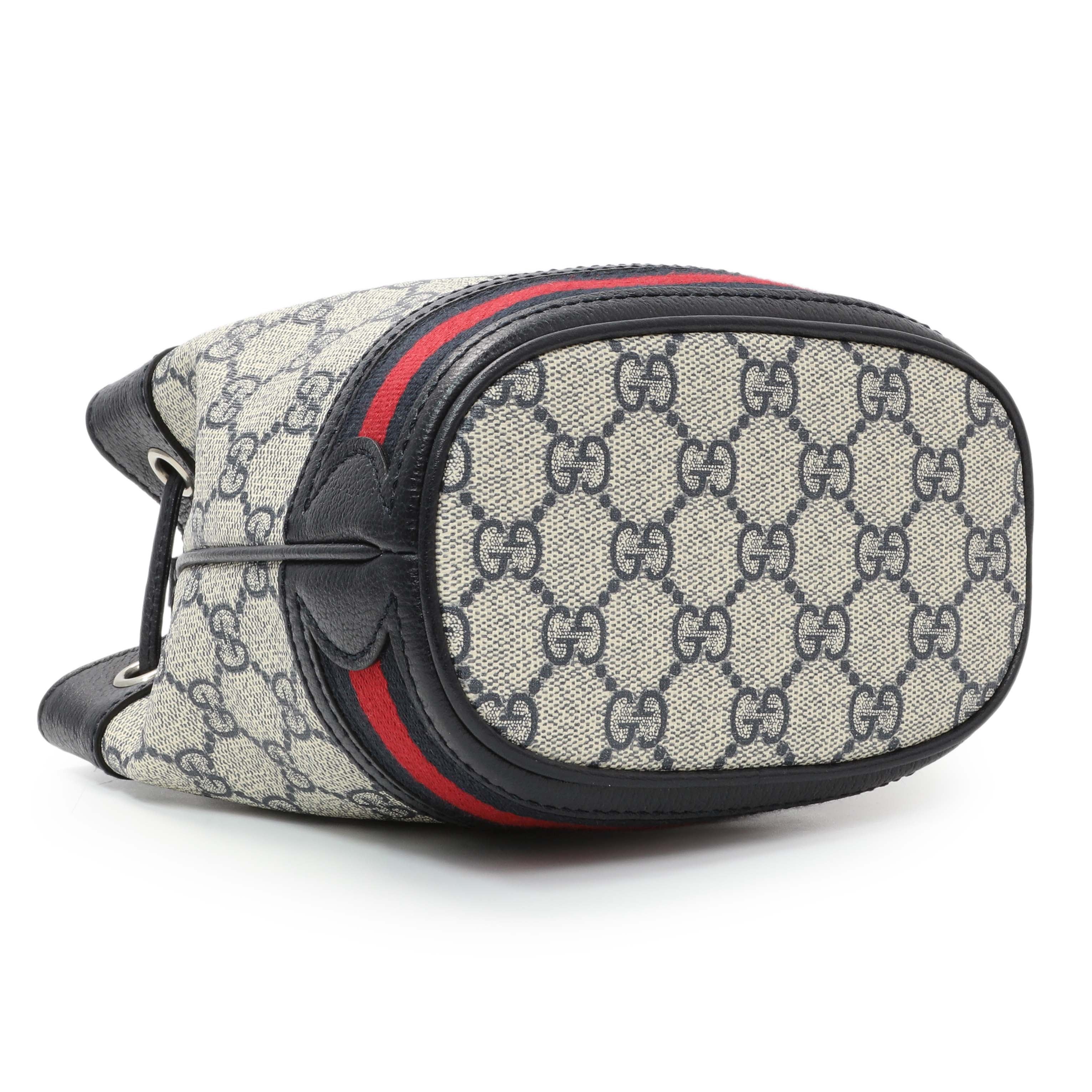 Gucci Blue GG Supreme Monogram Web Mini Ophidia Bucket Bag - Image 3