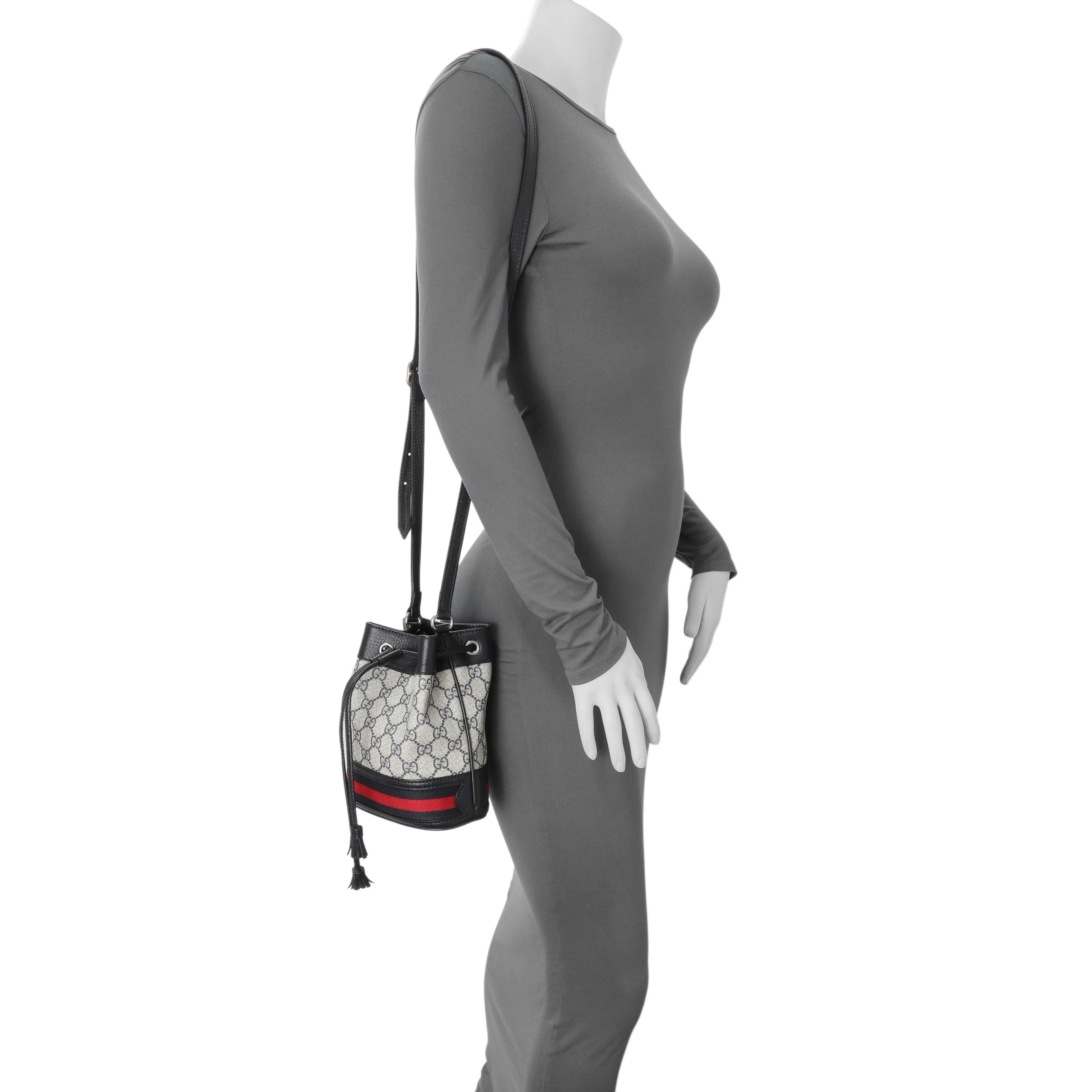 Gucci Blue GG Supreme Monogram Web Mini Ophidia Bucket Bag - Image 7