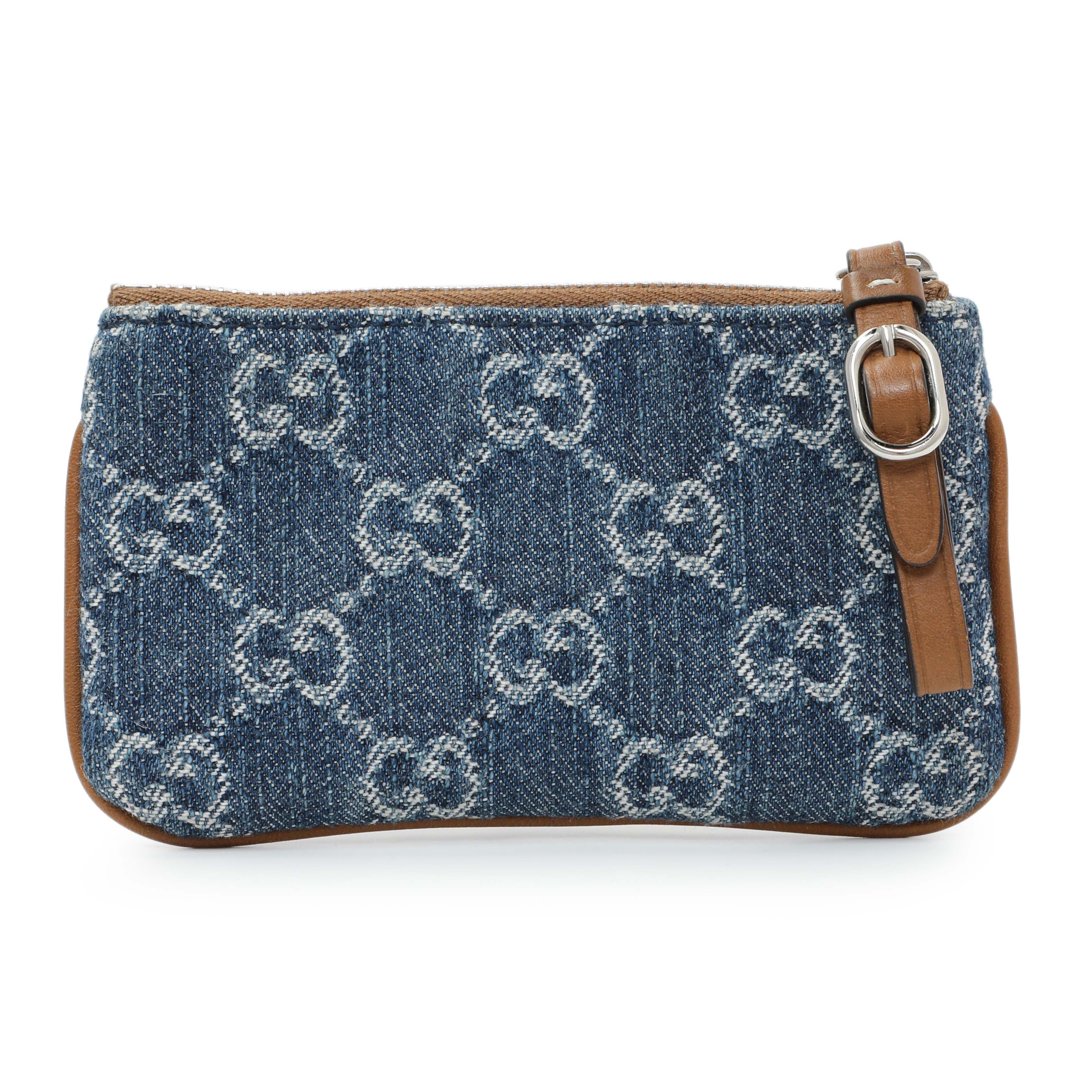 Gucci Blue Monogram Denim Key Pouch - Image 2