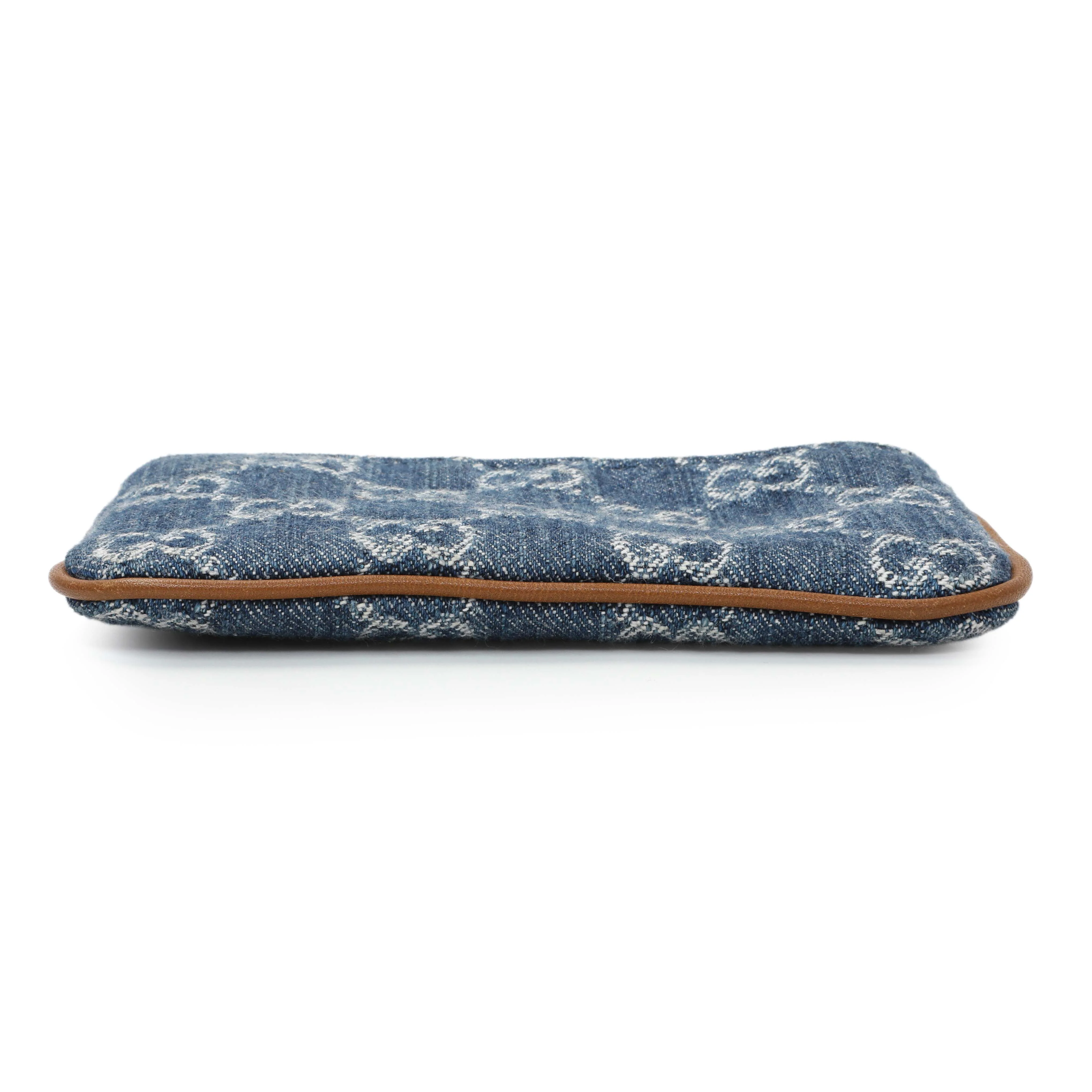 Gucci Blue Monogram Denim Key Pouch - Image 3