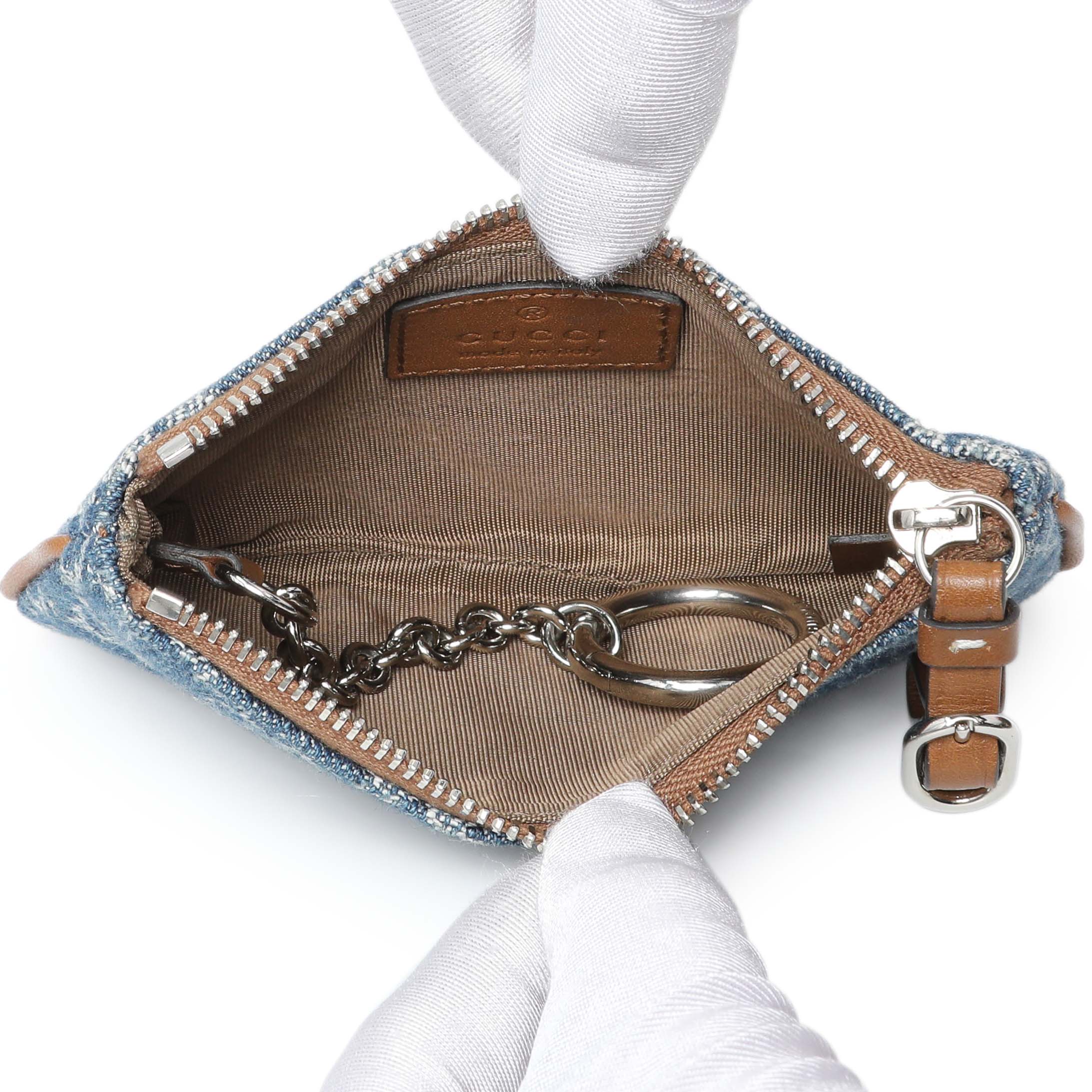 Gucci Blue Monogram Denim Key Pouch - Image 4