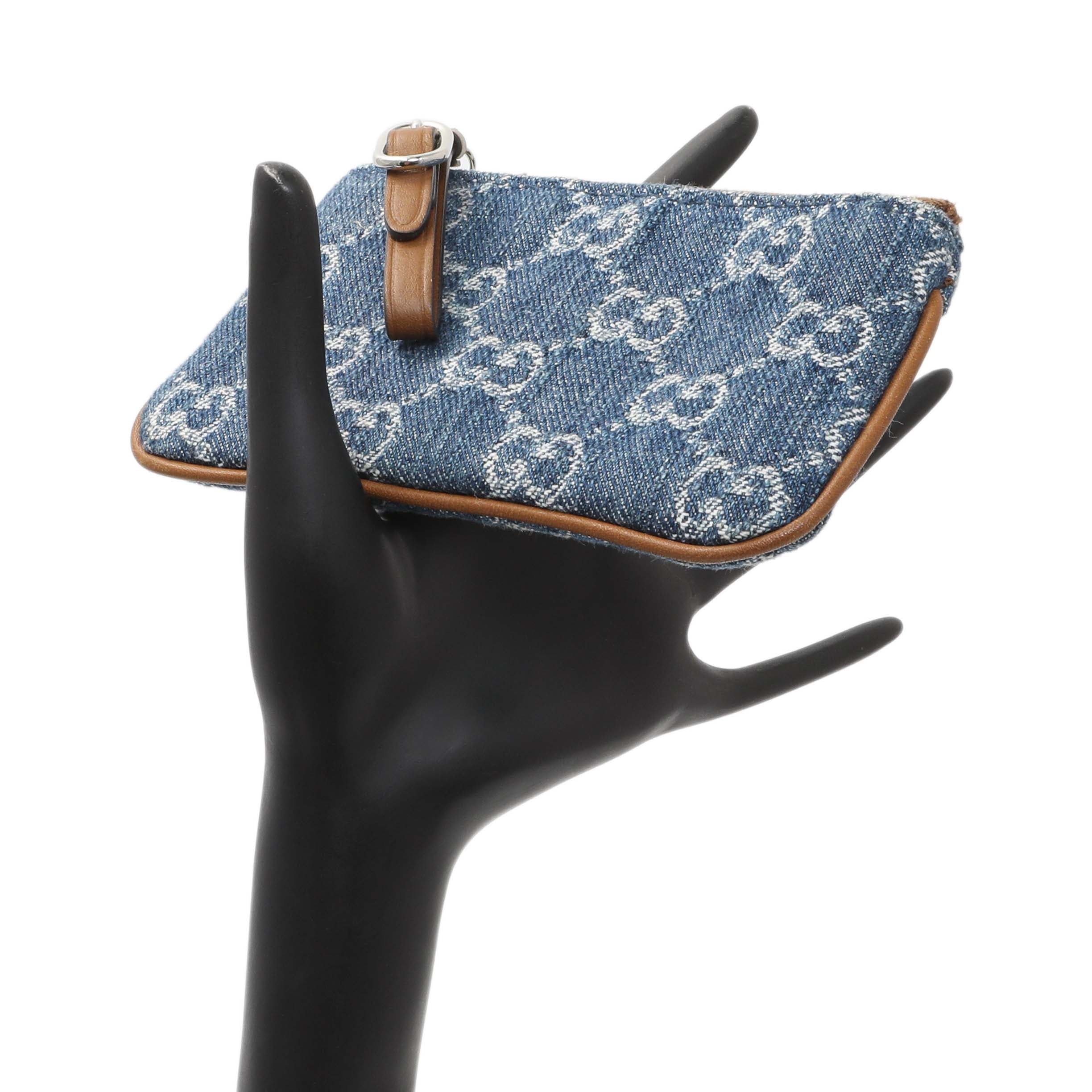Gucci Blue Monogram Denim Key Pouch - Image 7