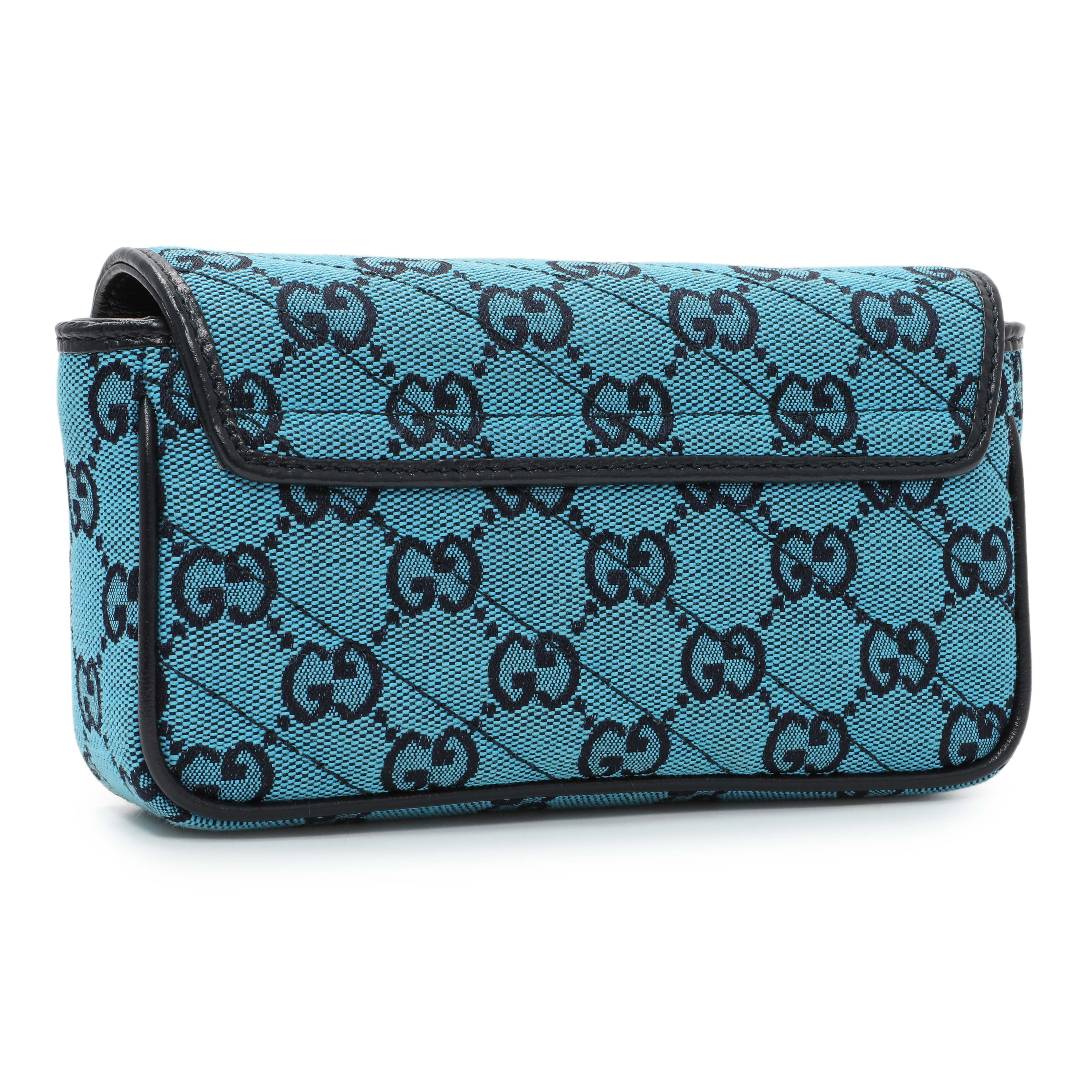 Gucci Blue Monogram Matelasse Diagonal Super Mini GG Marmont Shoulder Bag - Image 2