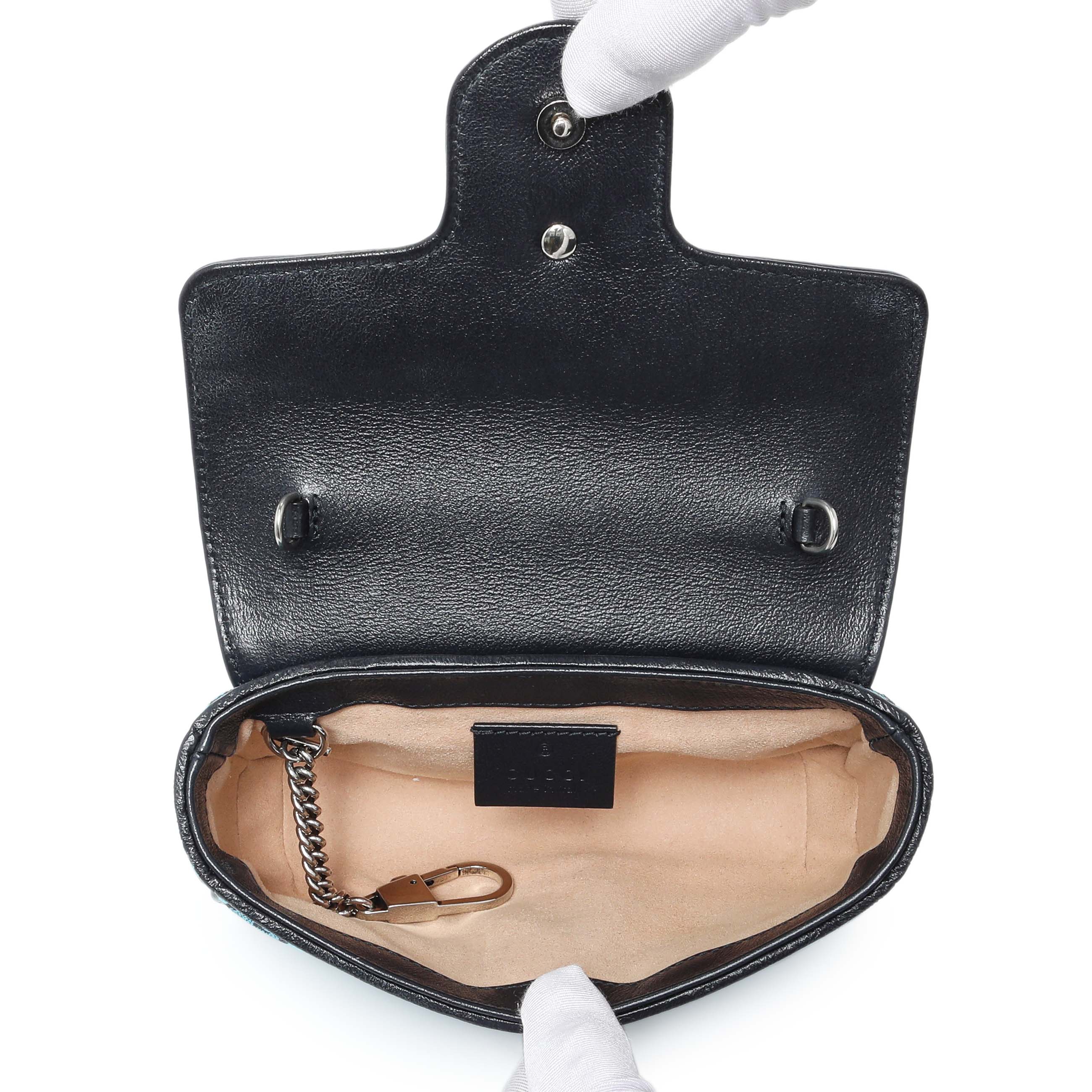Gucci Blue Monogram Matelasse Diagonal Super Mini GG Marmont Shoulder Bag - Image 4