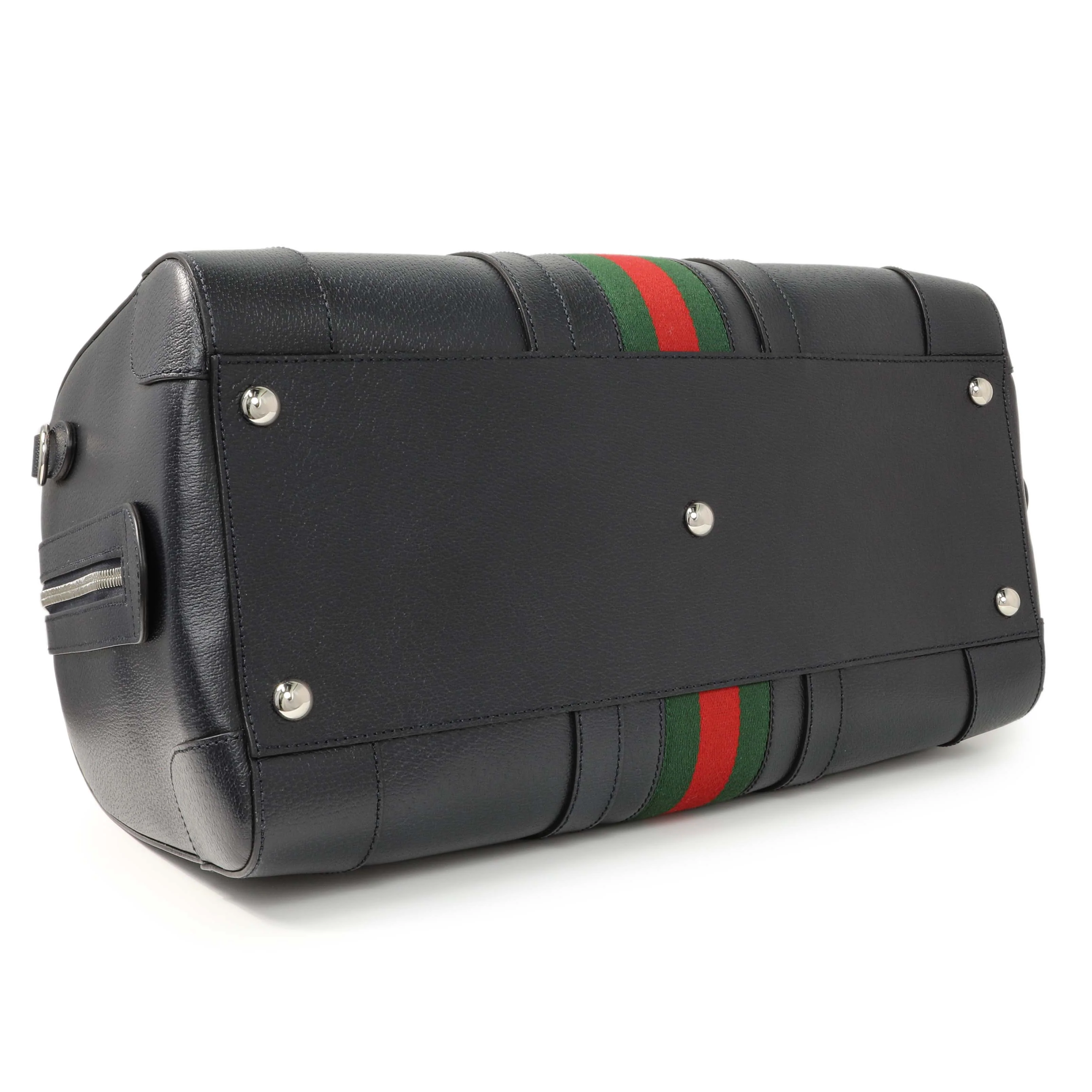Gucci Blue Textured Dollar Calfskin Web Medium Savoy Duffle Bag - Image 3