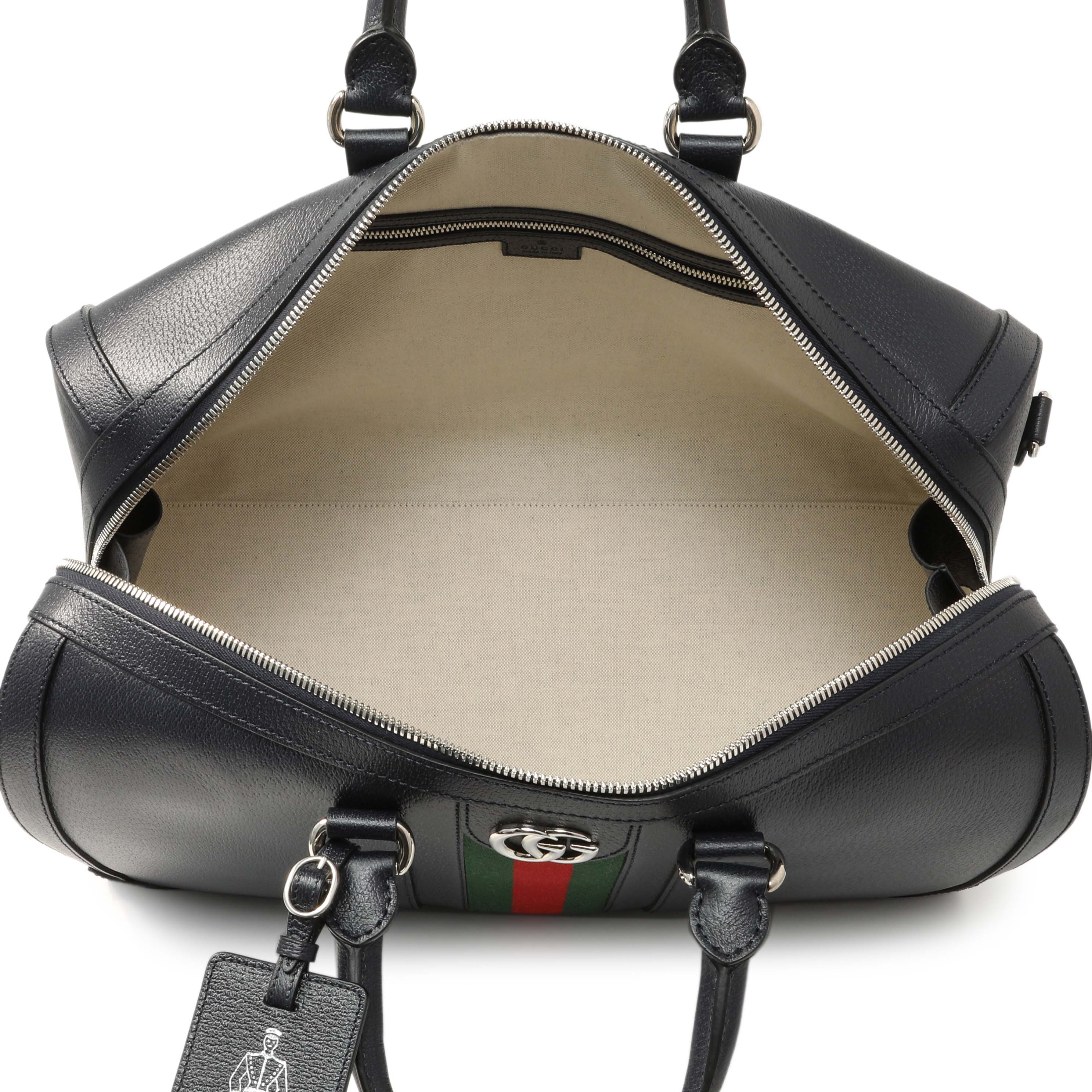 Gucci Blue Textured Dollar Calfskin Web Medium Savoy Duffle Bag - Image 4