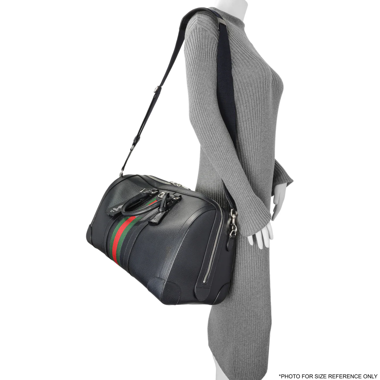 Gucci Blue Textured Dollar Calfskin Web Medium Savoy Duffle Bag - Image 7