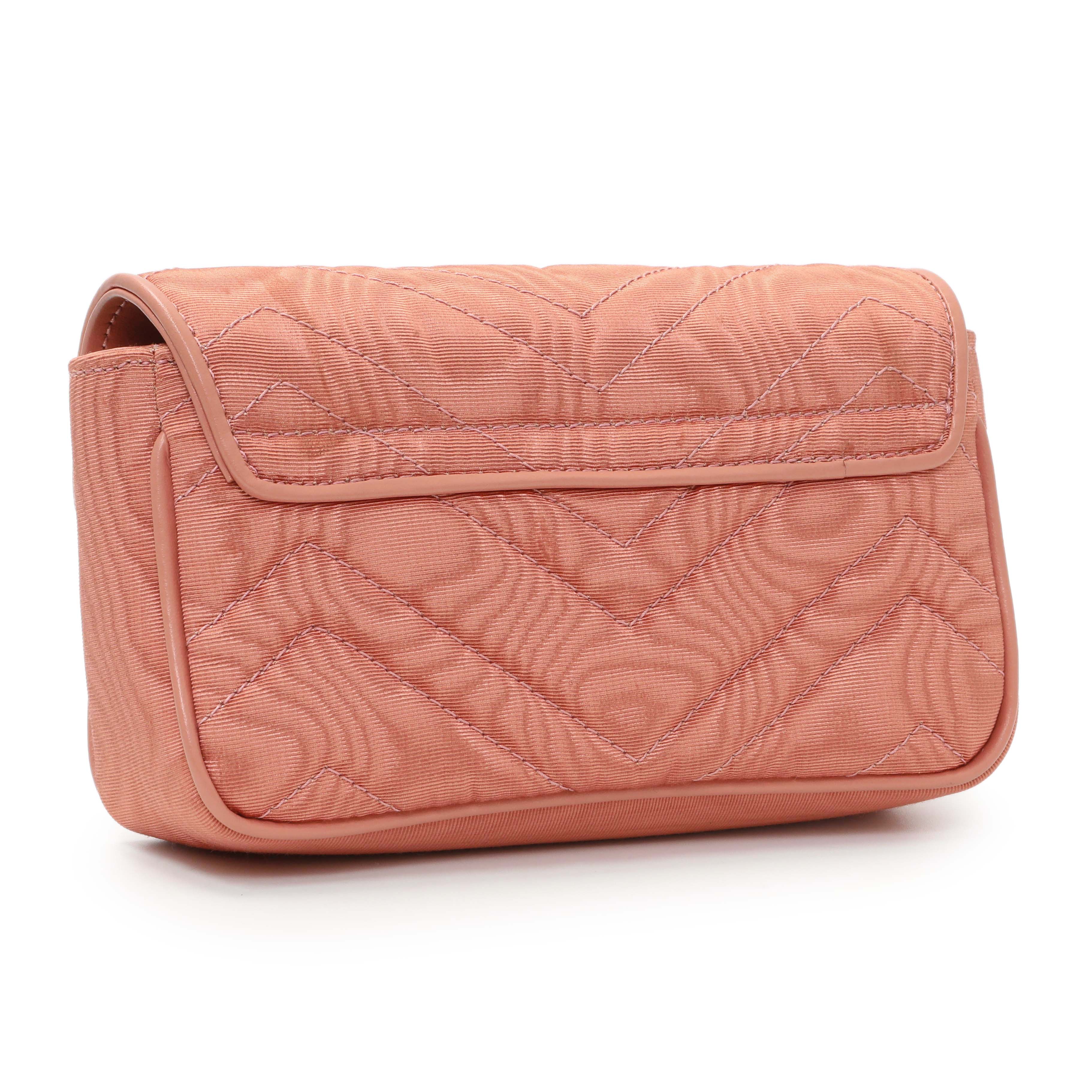 Gucci Blush Moire Fabric Mini GG Marmont Crystal Chain Belt Bag - Image 2