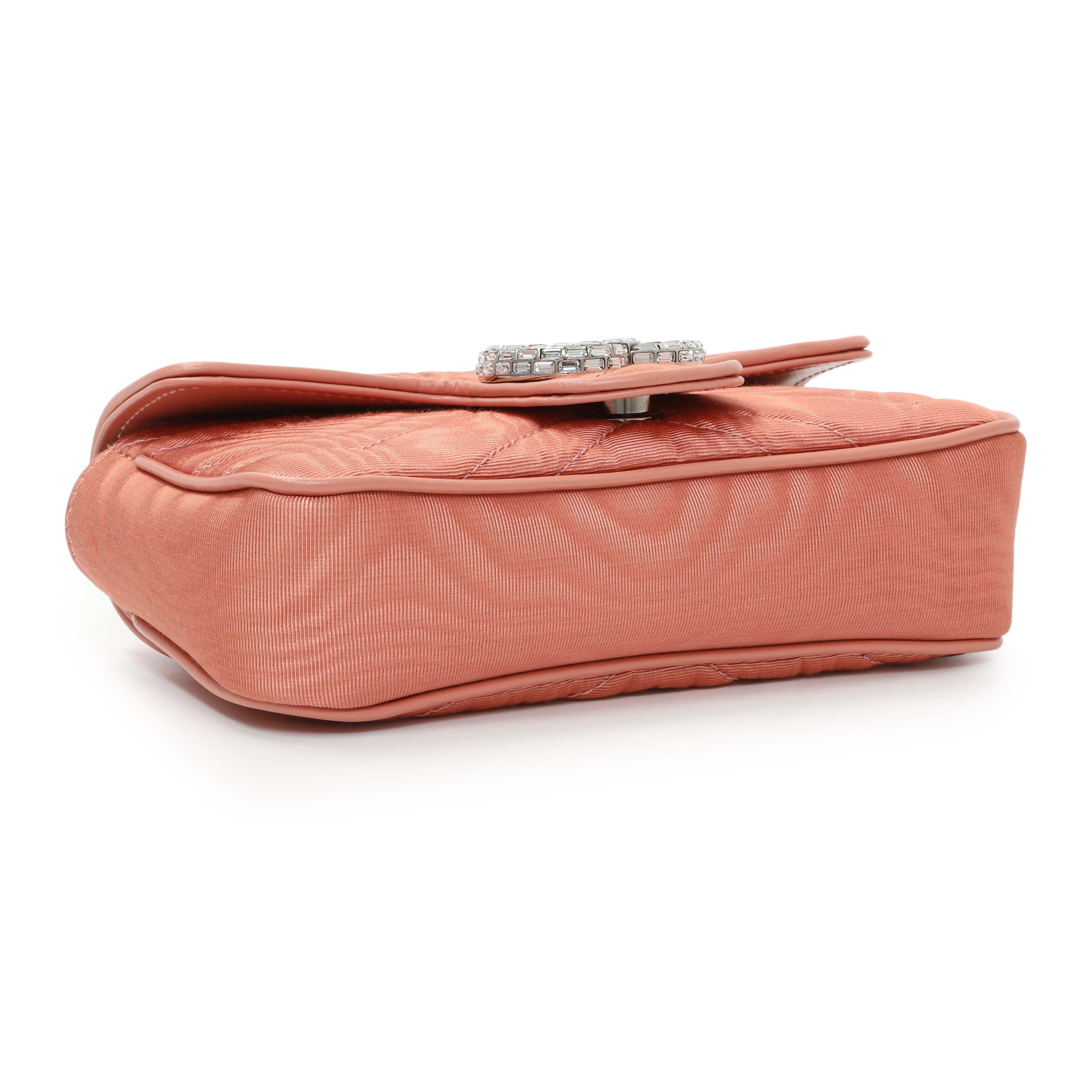 Gucci Blush Moire Fabric Mini GG Marmont Crystal Chain Belt Bag - Image 3
