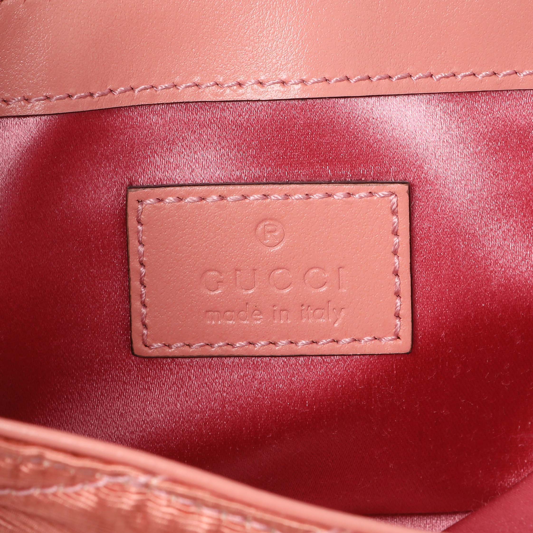 Gucci Blush Moire Fabric Mini GG Marmont Crystal Chain Belt Bag - Image 5