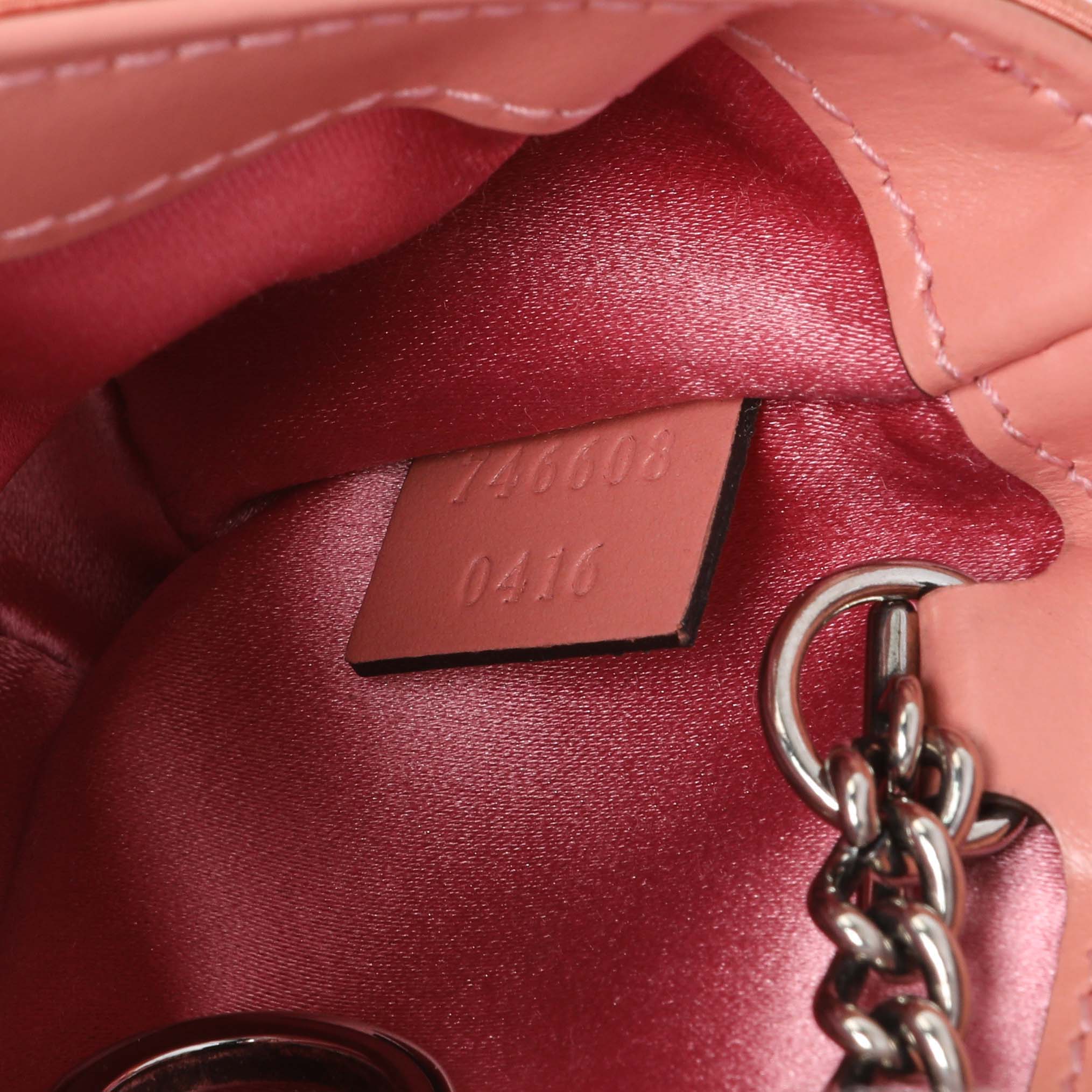 Gucci Blush Moire Fabric Mini GG Marmont Crystal Chain Belt Bag - Image 6