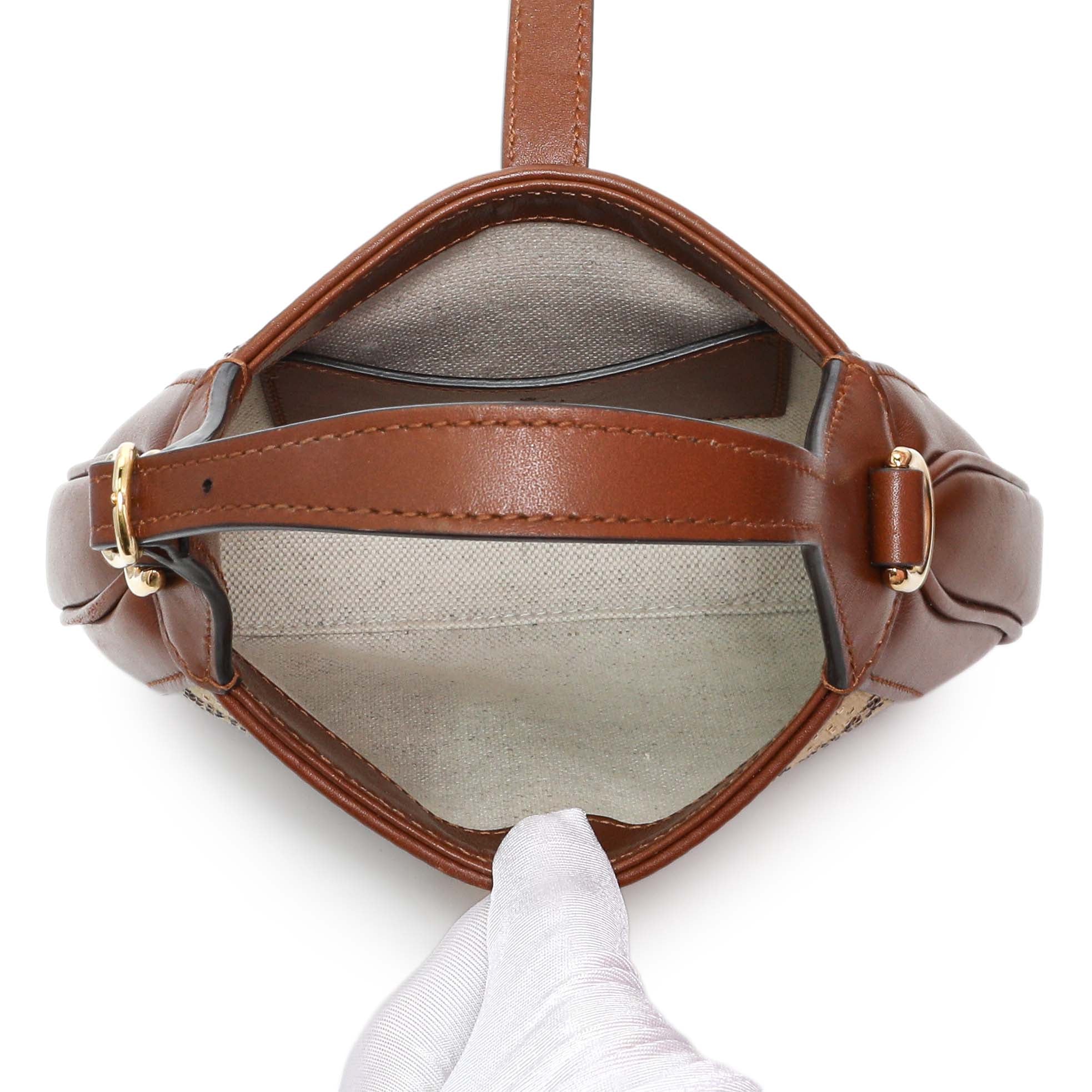 Gucci Camel Ebony New Canvas Charisma Calfskin Crystal GG Monogram Mini Jackie 1961 Hobo - Image 4