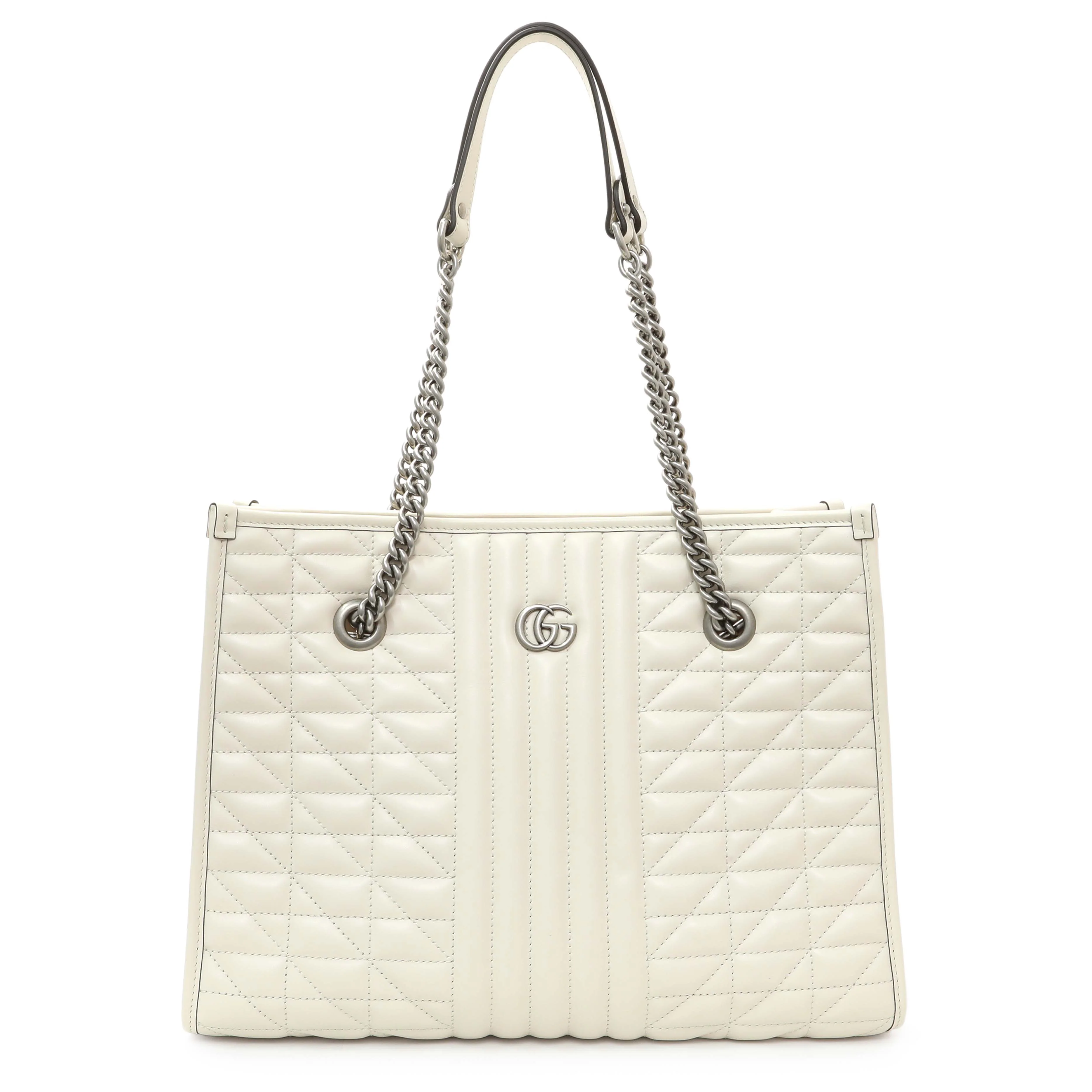 Gucci Cream Calfskin Matelasse Medium GG Marmont Shopping Tote