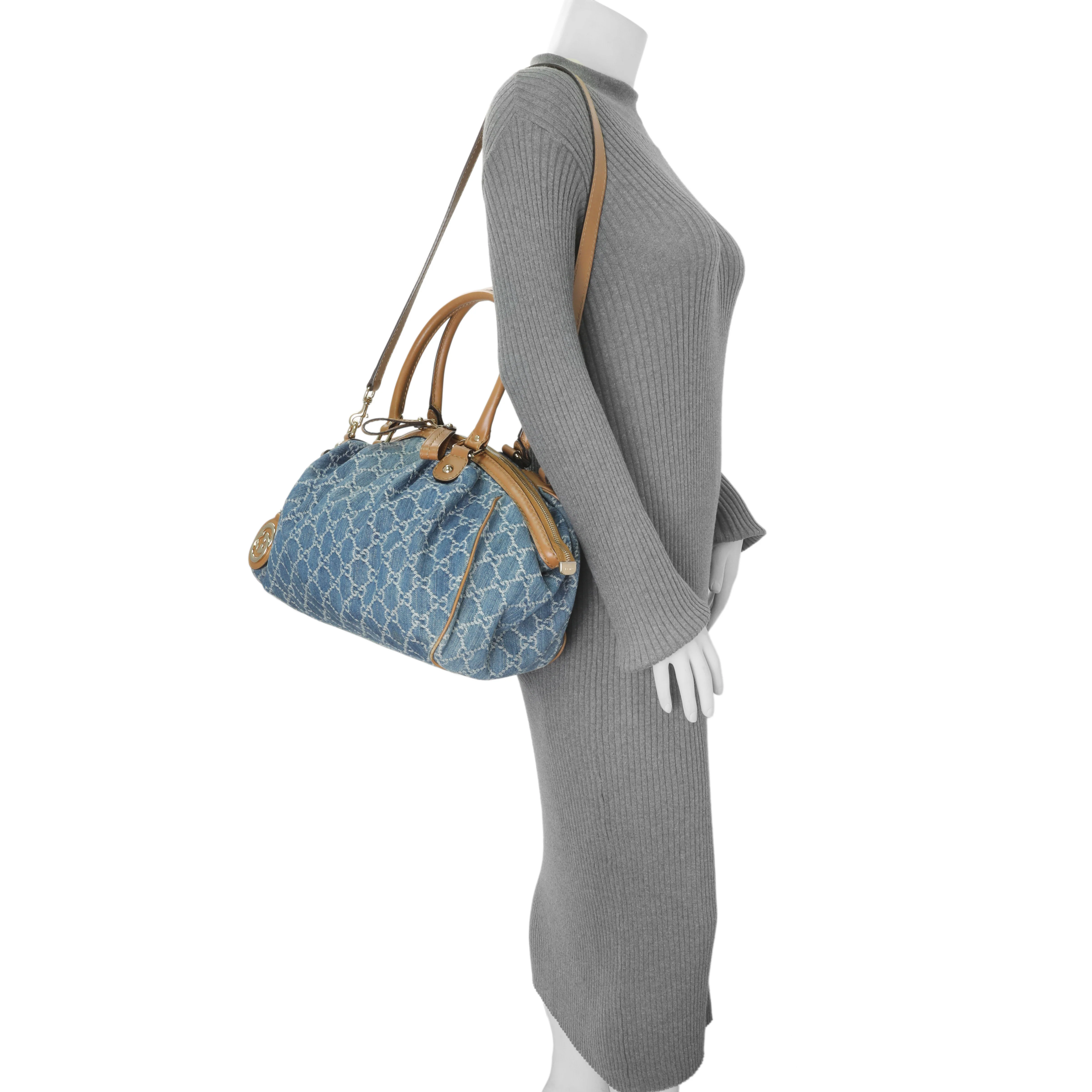 Gucci Denim Monogram Medium Sukey Boston - Image 12