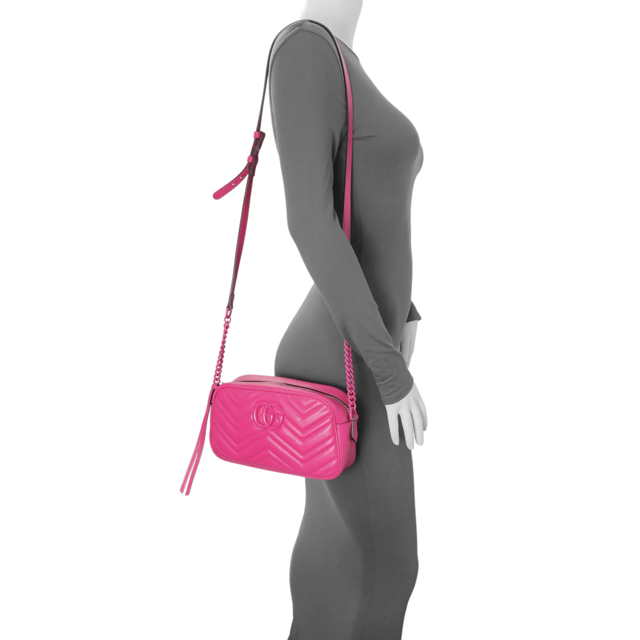 Gucci Fuxia Calfskin Marmont Chain Bag - Image 12