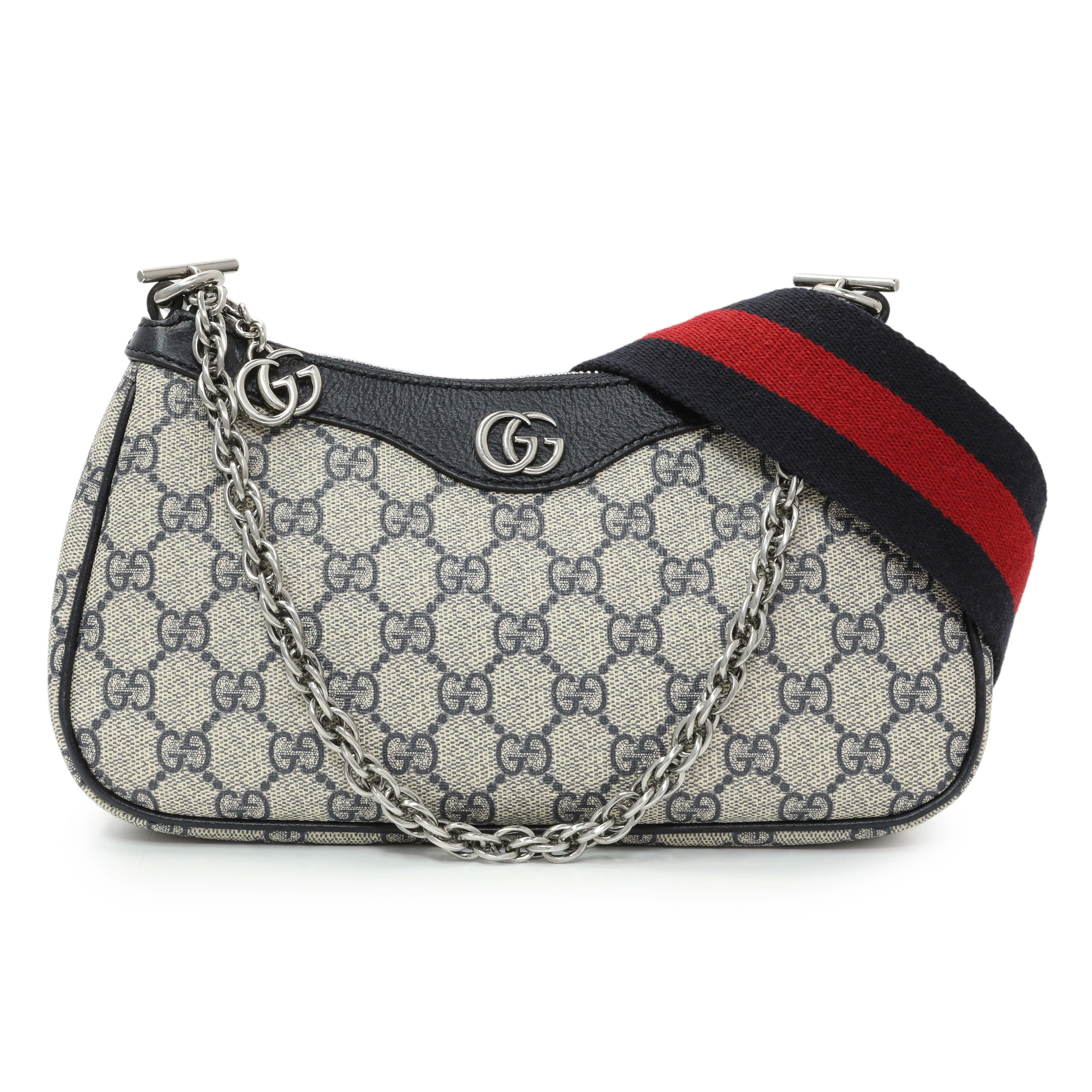 Gucci GG Supreme Monogram Textured Dollar Calfskin Web Small Ophidia Shoulder Bag