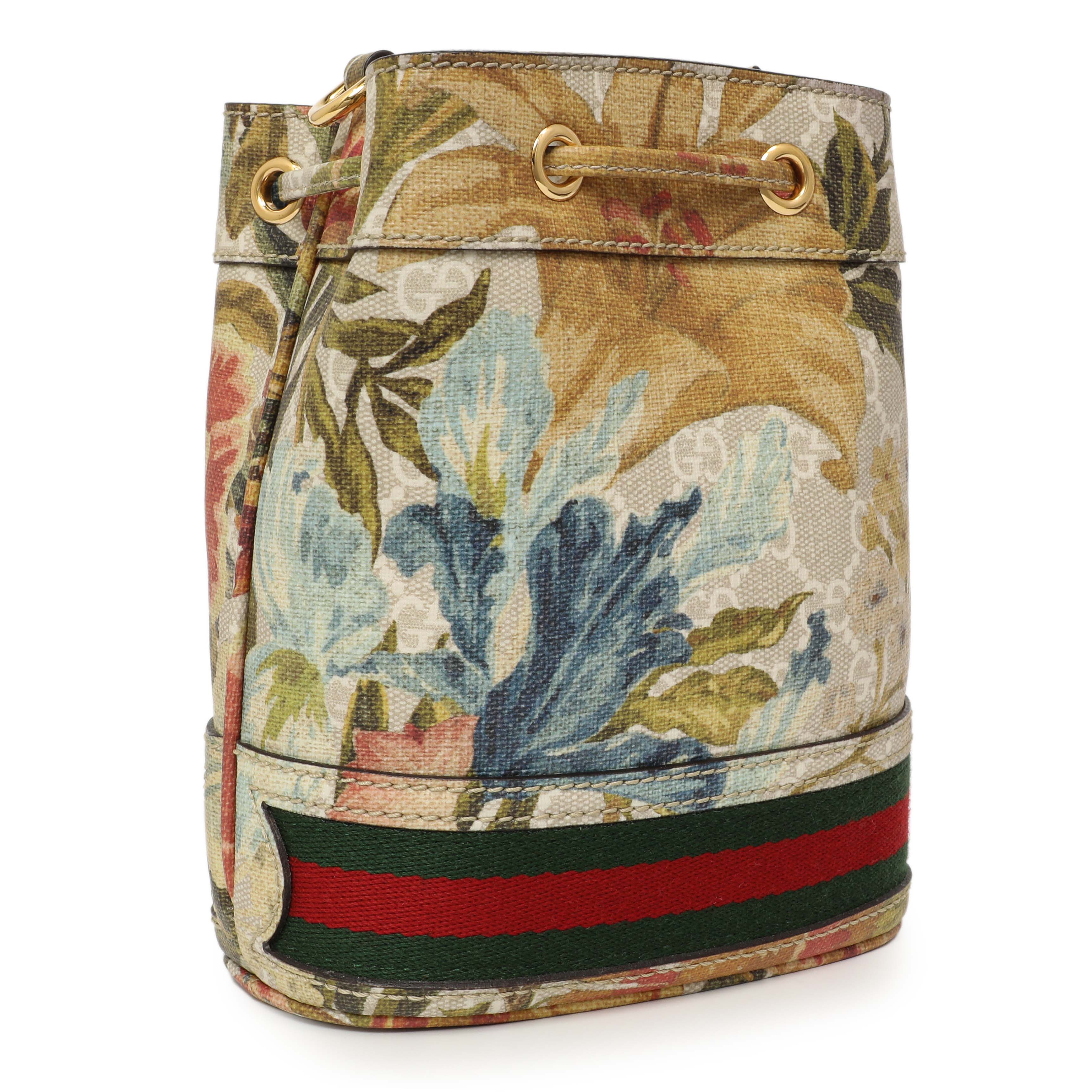Gucci GG Supreme Monogram Water Flora Web Mini Ophidia Bucket Bag - Image 2