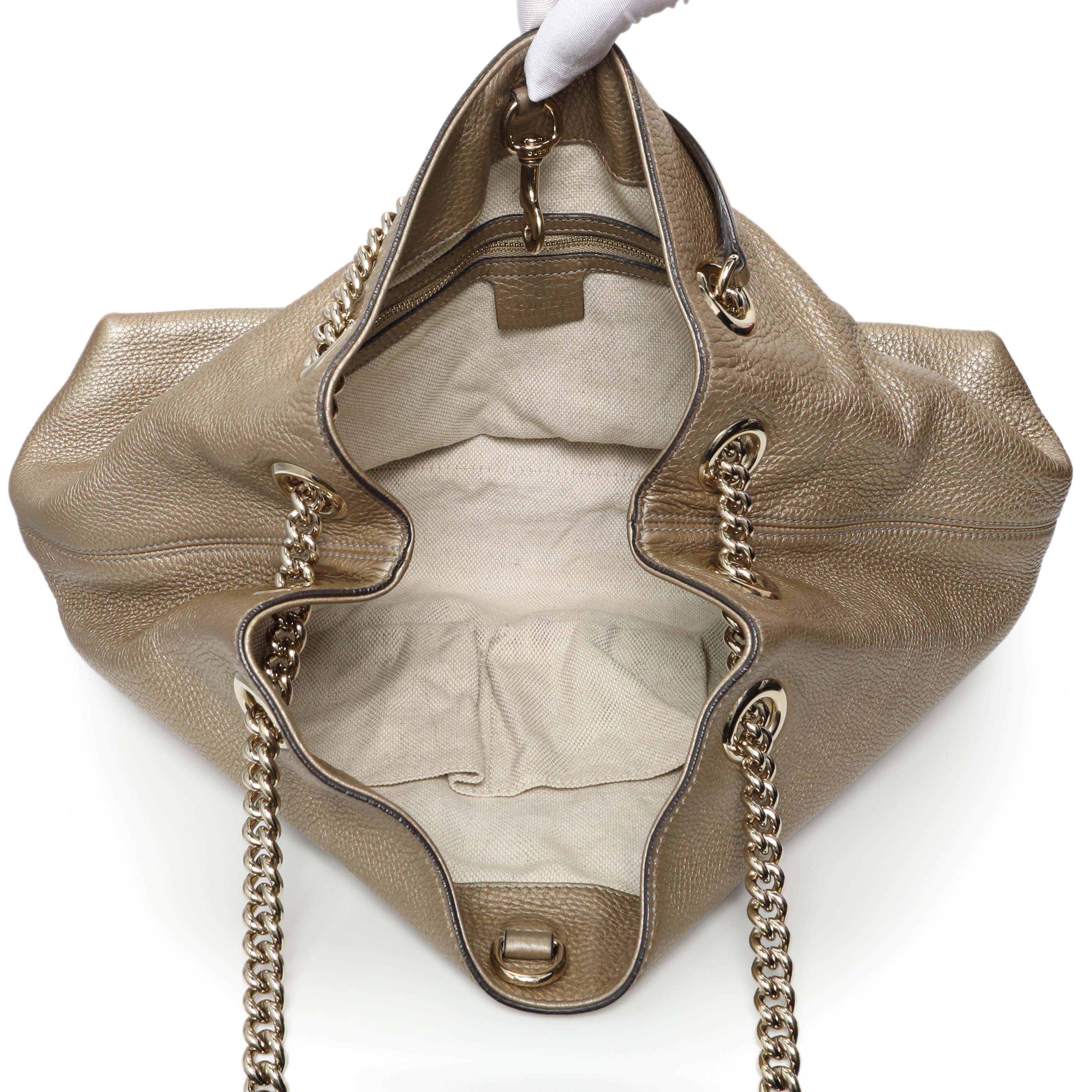 Gucci Gold Pebbled Calfskin Medium Soho Chain Shoulder Bag - Image 8