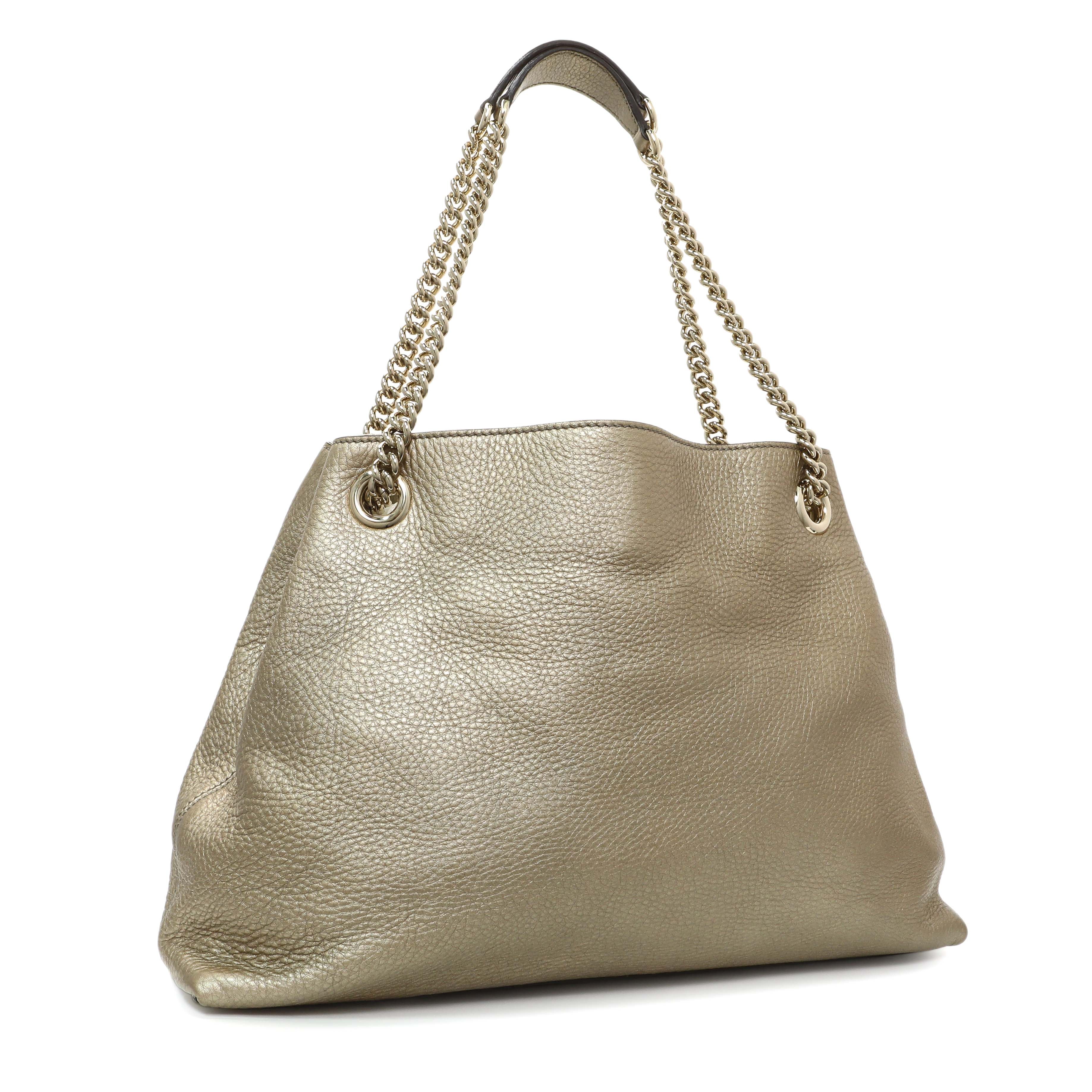 Gucci Gold Pebbled Calfskin Medium Soho Chain Shoulder Bag - Image 2