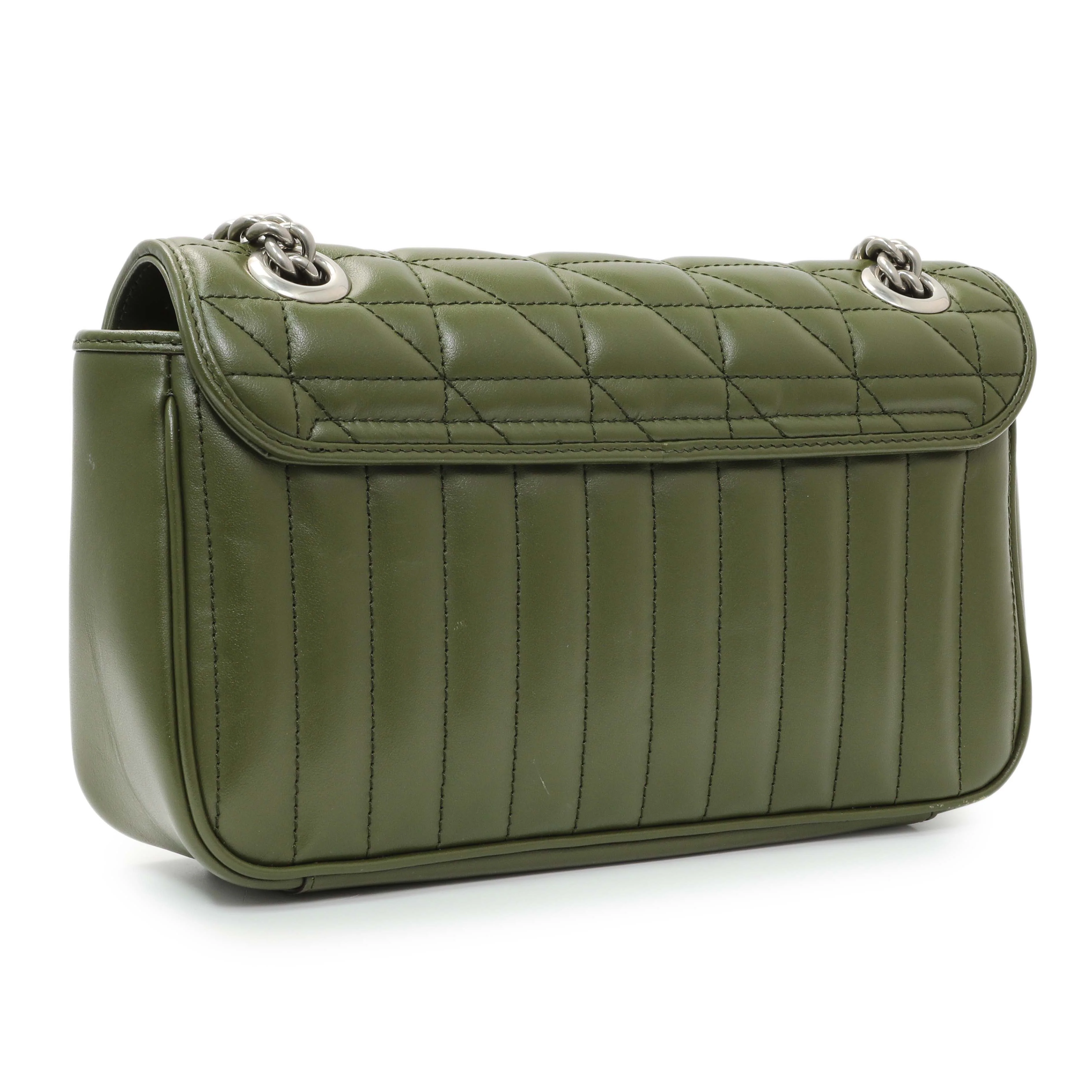 Gucci Green Calfskin Matelasse Aria Small GG Marmont Shoulder Bag - Image 2