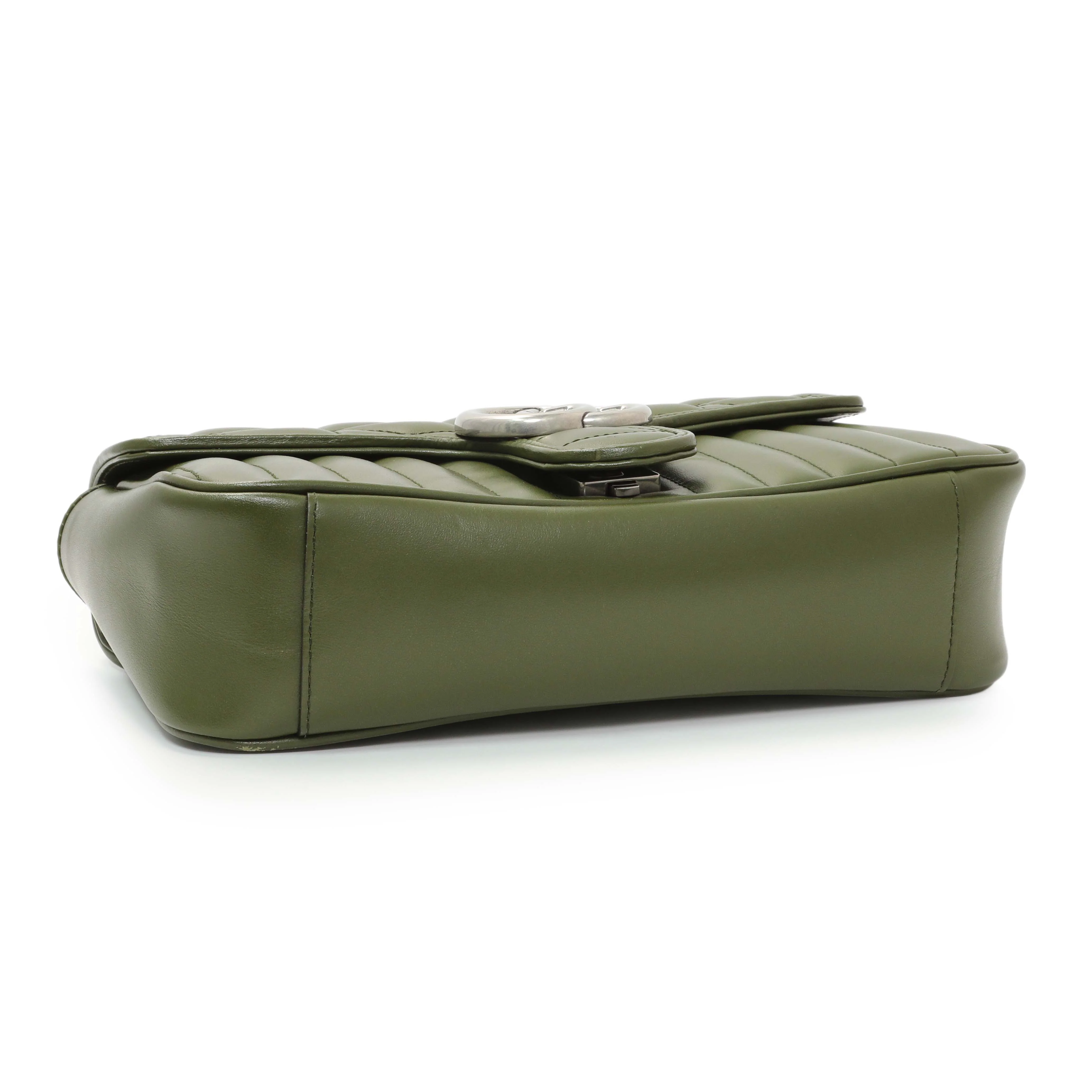 Gucci Green Calfskin Matelasse Aria Small GG Marmont Shoulder Bag - Image 3