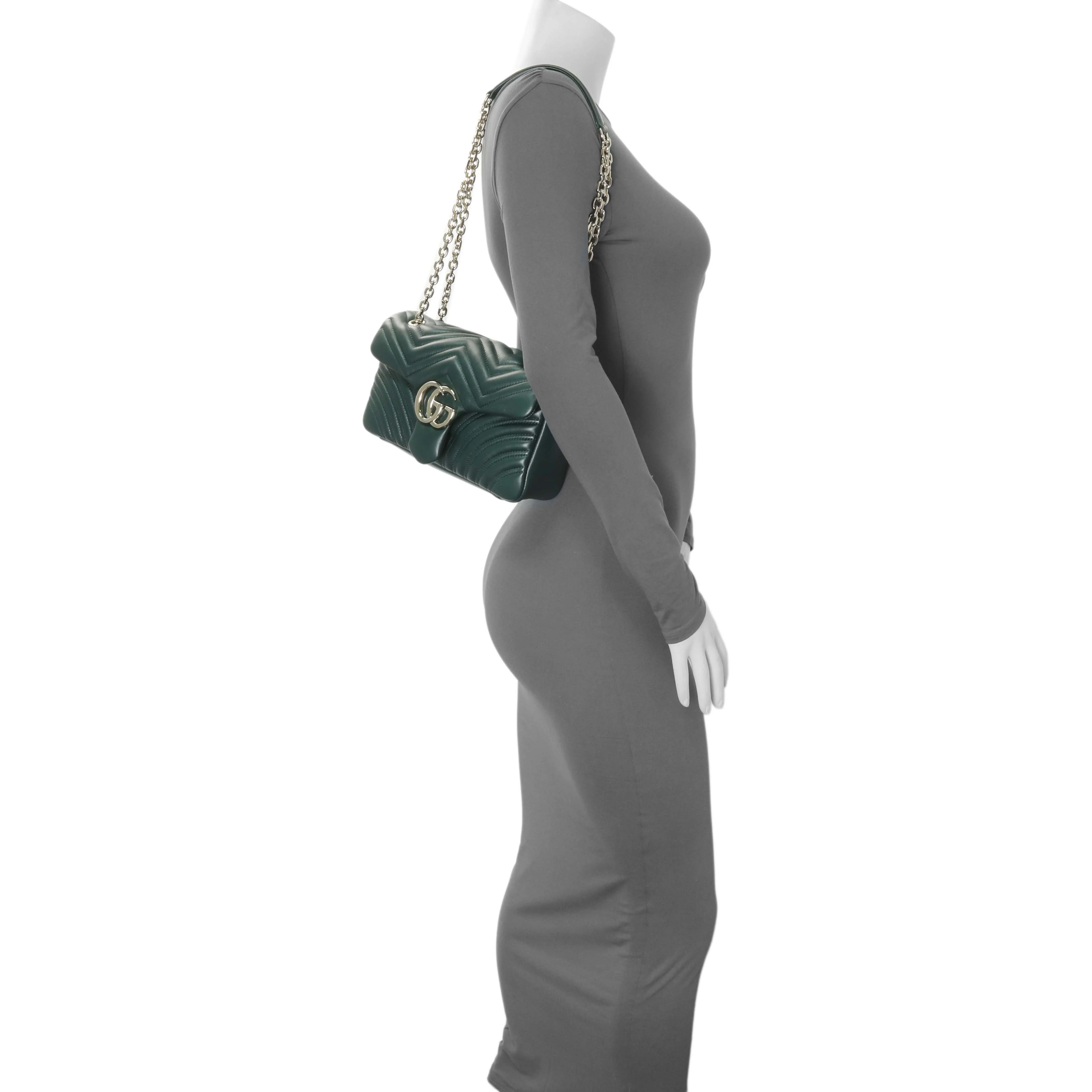 Gucci Green Calfskin Matelasse Medium GG Marmont Shoulder Bag NM - Image 7