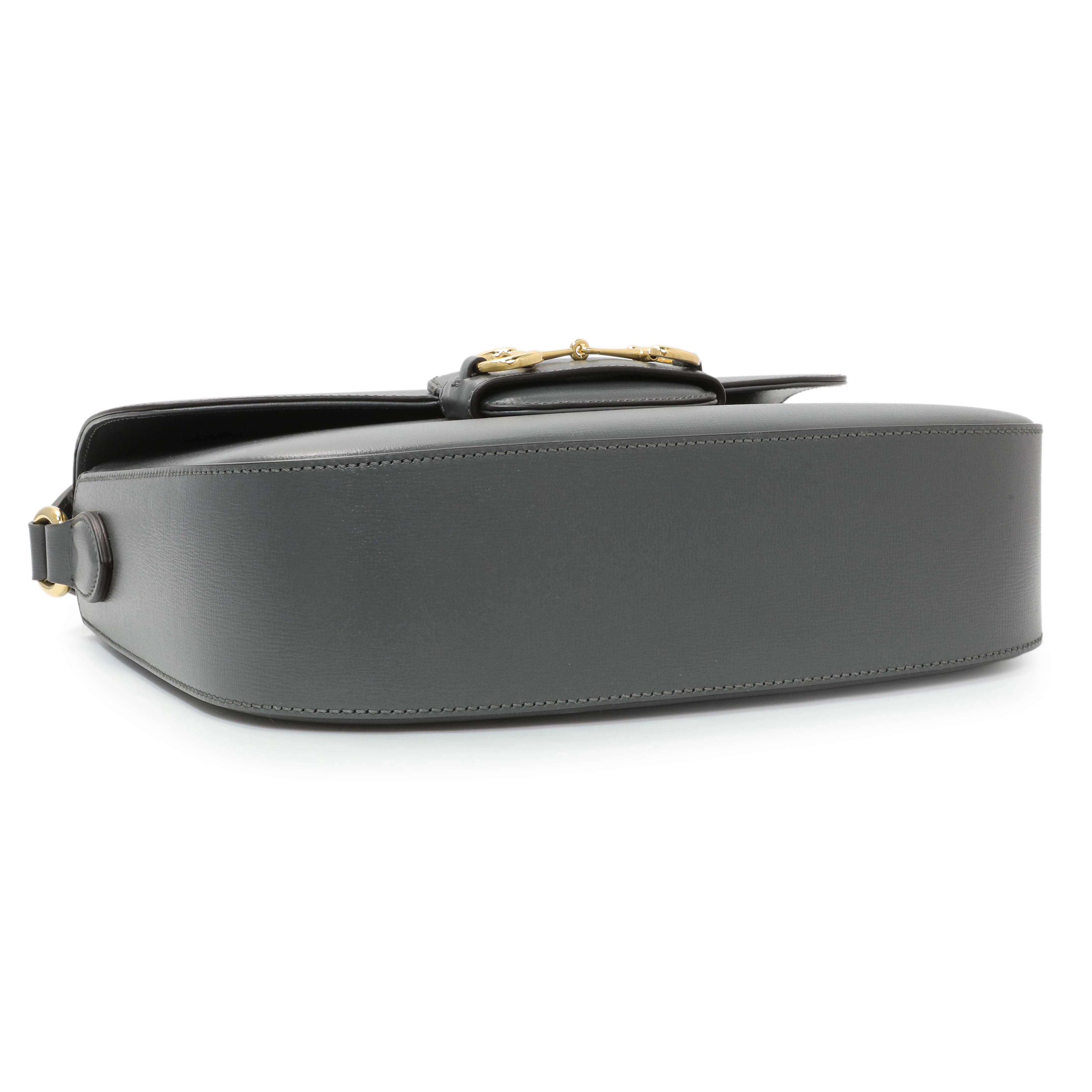 Gucci Grey Calfskin Large Horsebit 1955 Shoulder Bag - Image 3