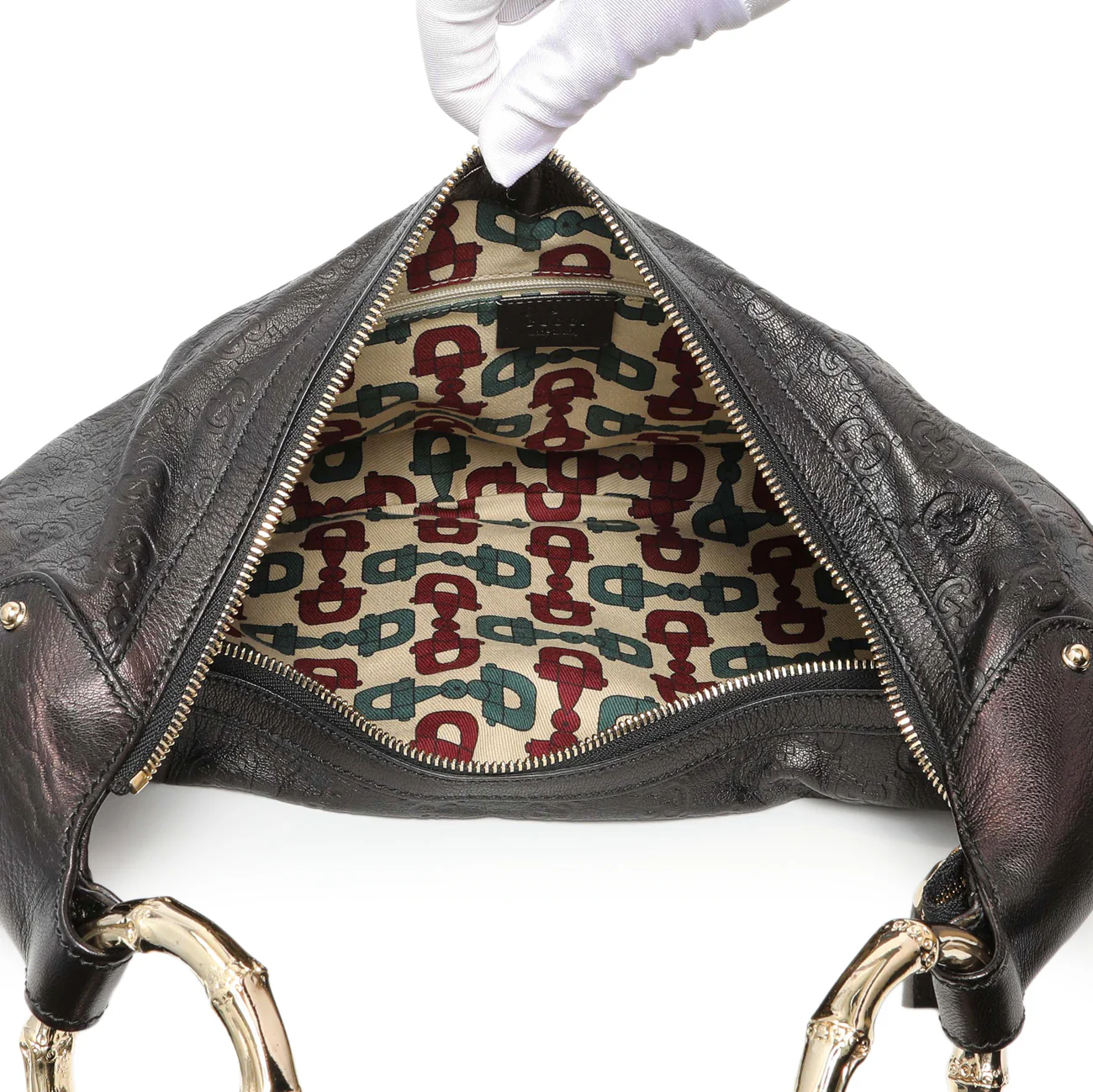 Gucci Guccissima Half Moon Bamboo Ring Hobo - Image 4