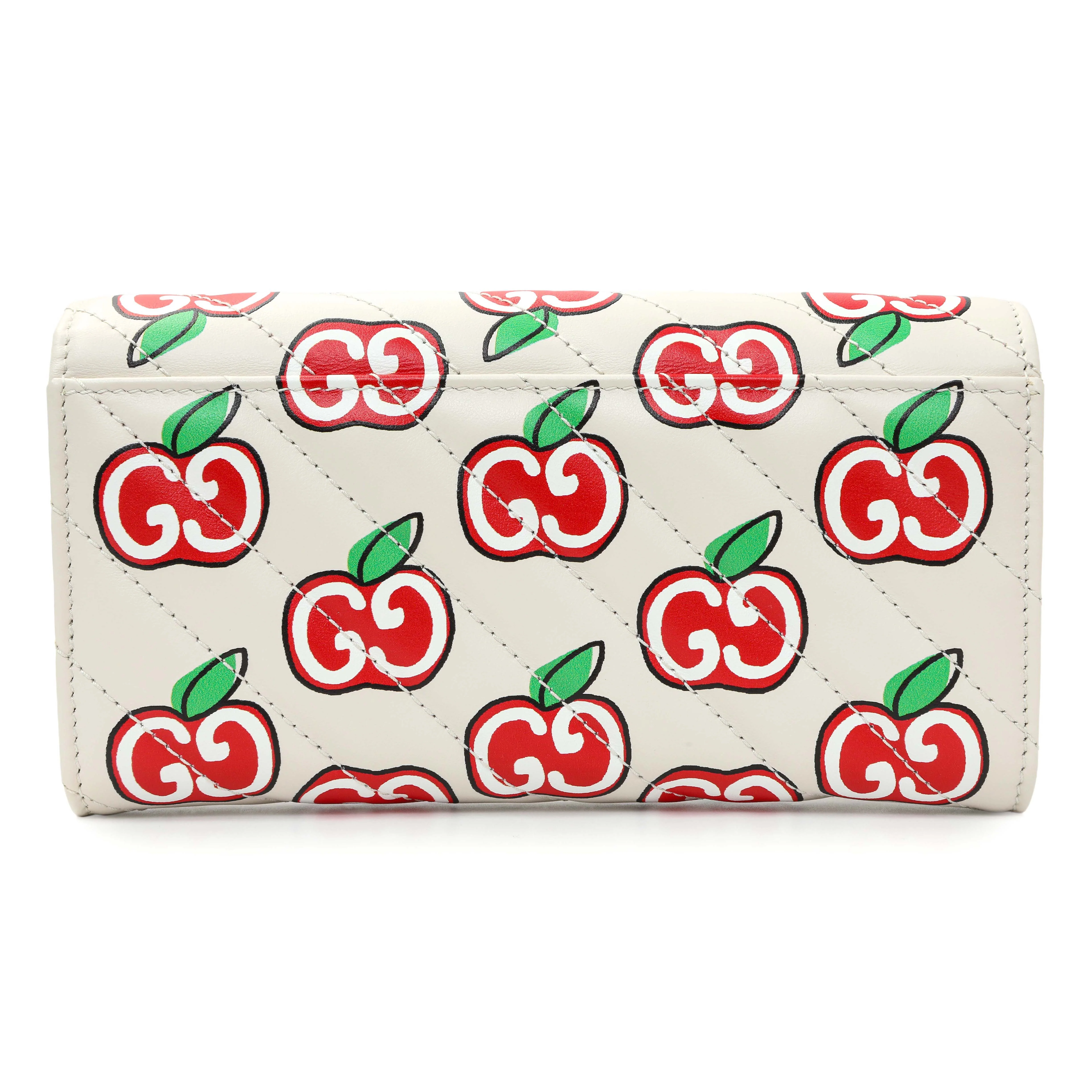 Gucci Ivory Calfskin Monogram Matelasse Diagonal GG Apple Marmont Continental Wallet - Image 2