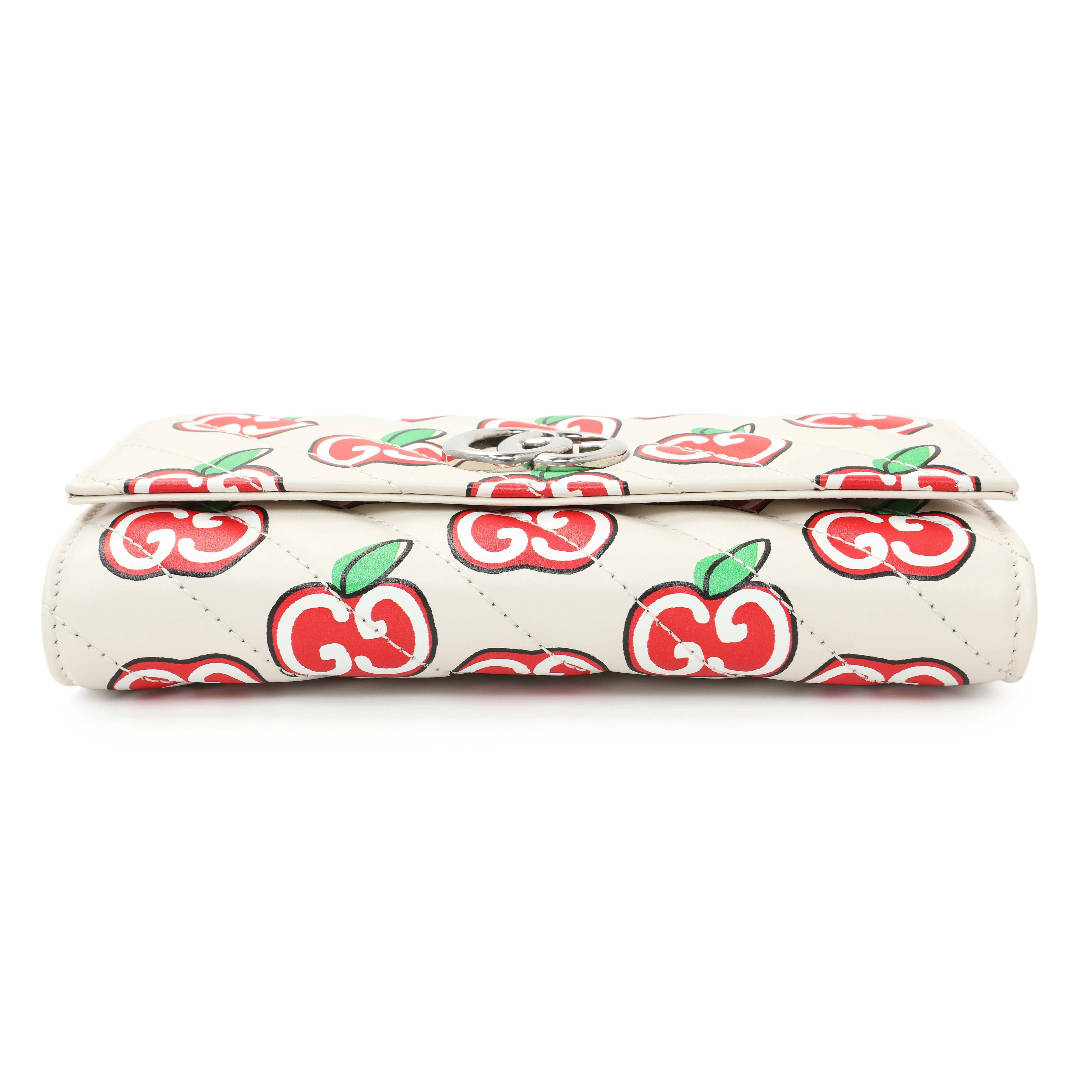 Gucci Ivory Calfskin Monogram Matelasse Diagonal GG Apple Marmont Continental Wallet - Image 3