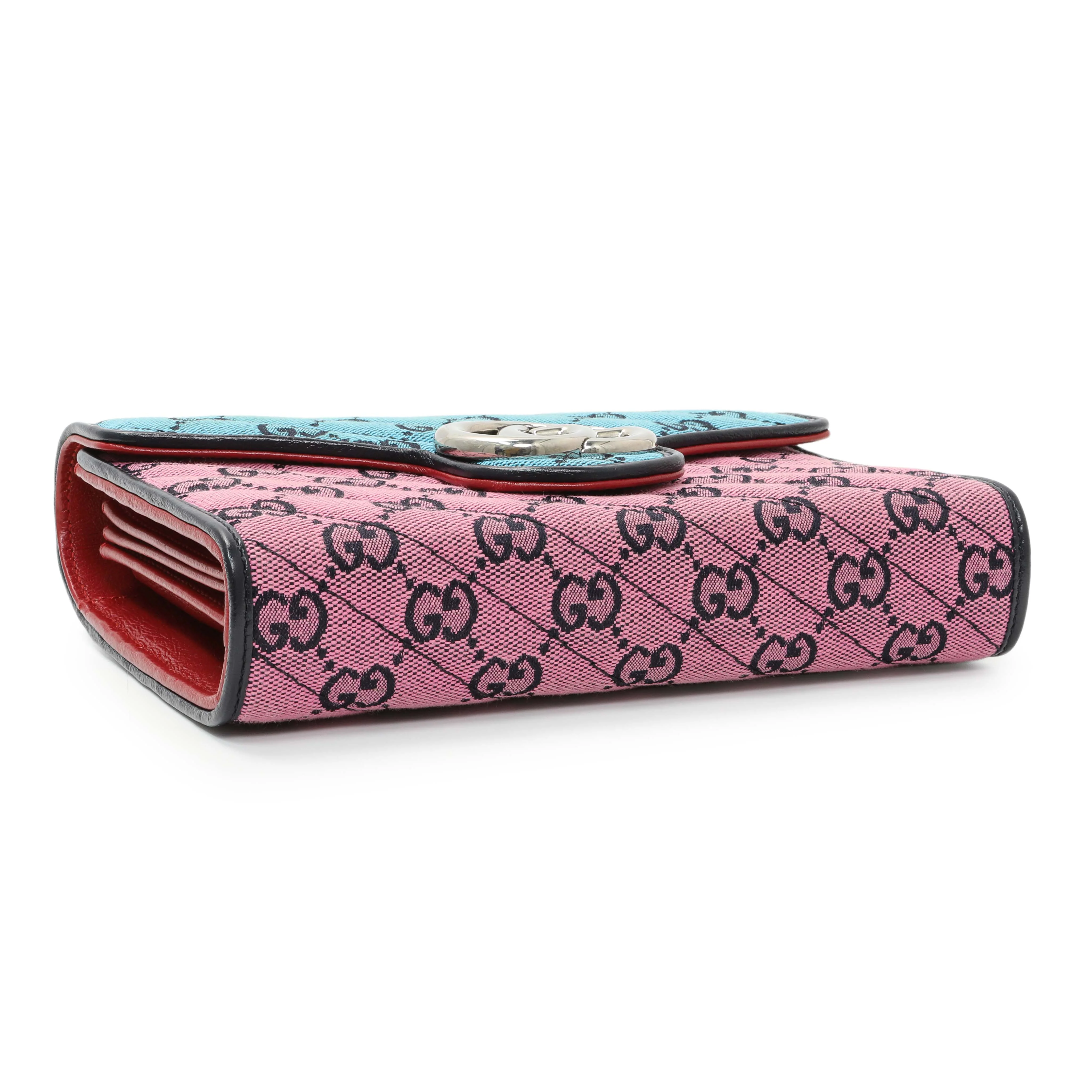 Gucci Monogram Multicolor Matelasse Diagonal GG Marmont Chain Wallet - Image 3