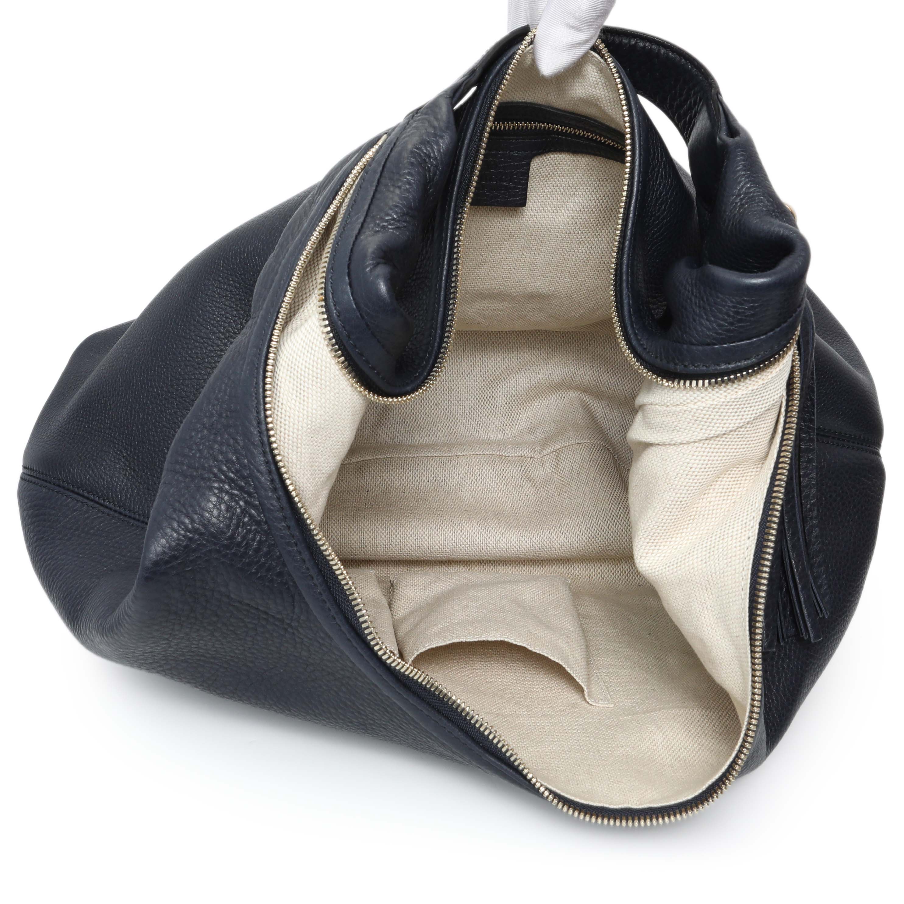 Gucci Navy Blue Pebbled Calfskin Soho Hobo - Image 4